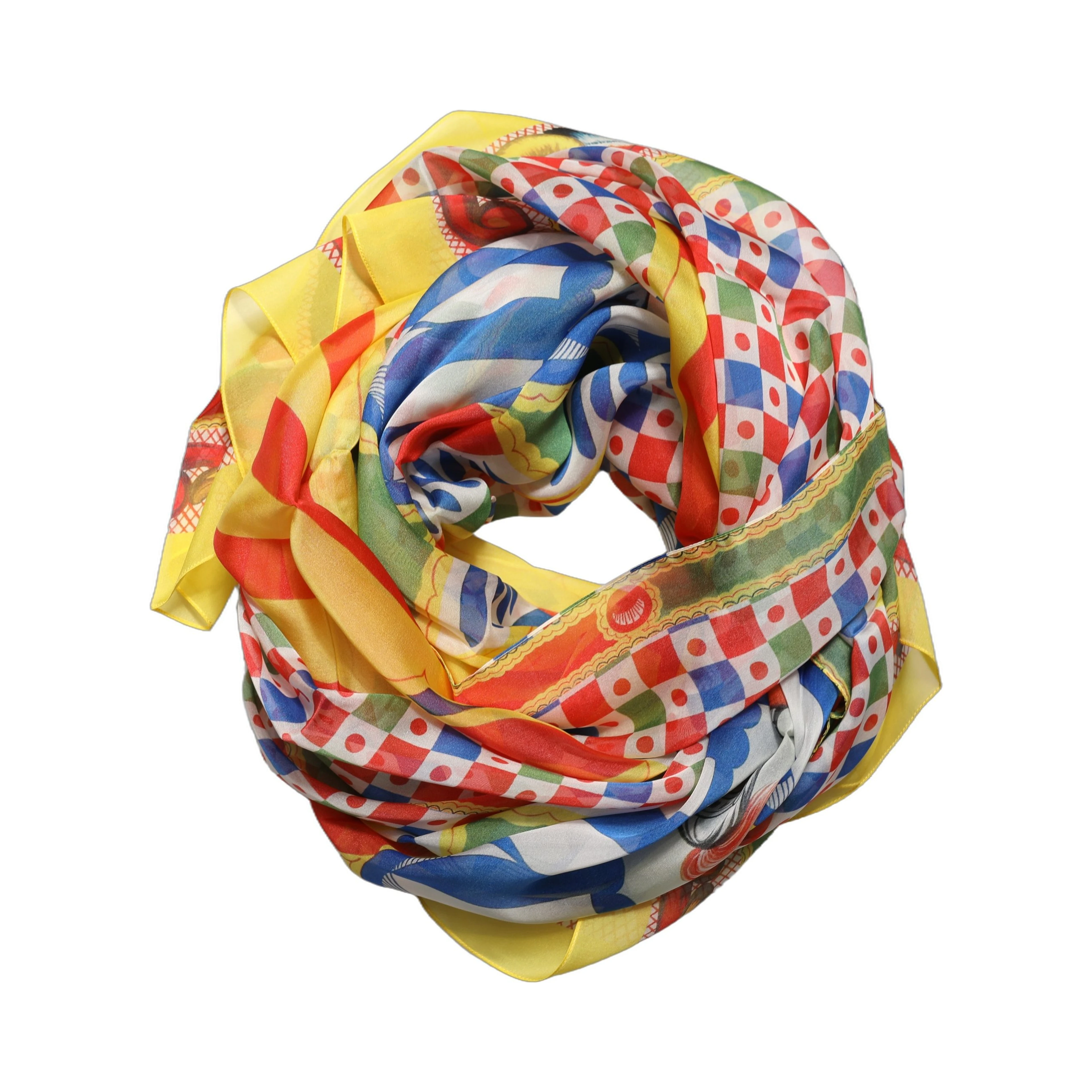 Multicolor Silk Carretto Print Stole Scarf