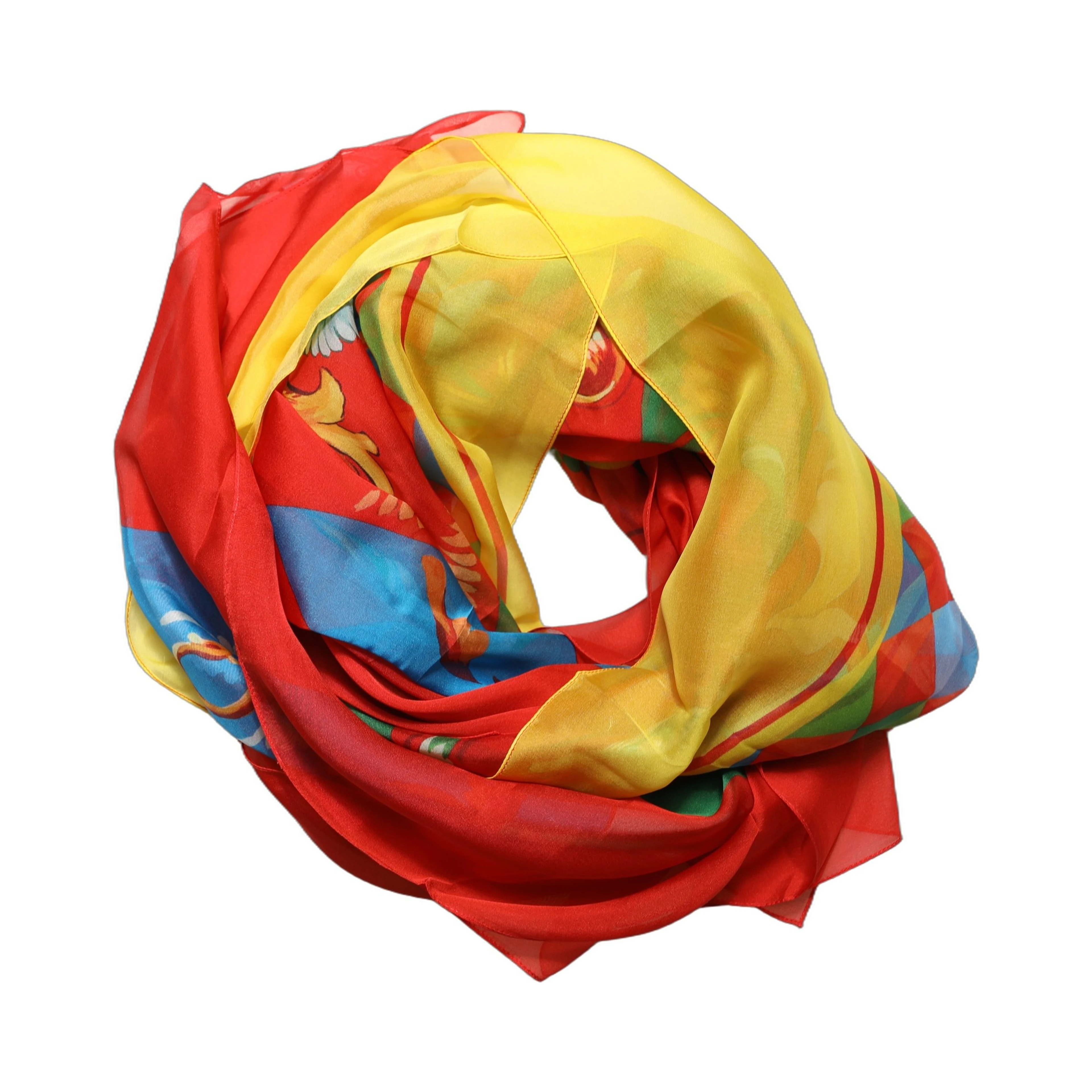 Multicolor Silk Printed Square Foulard Scarf