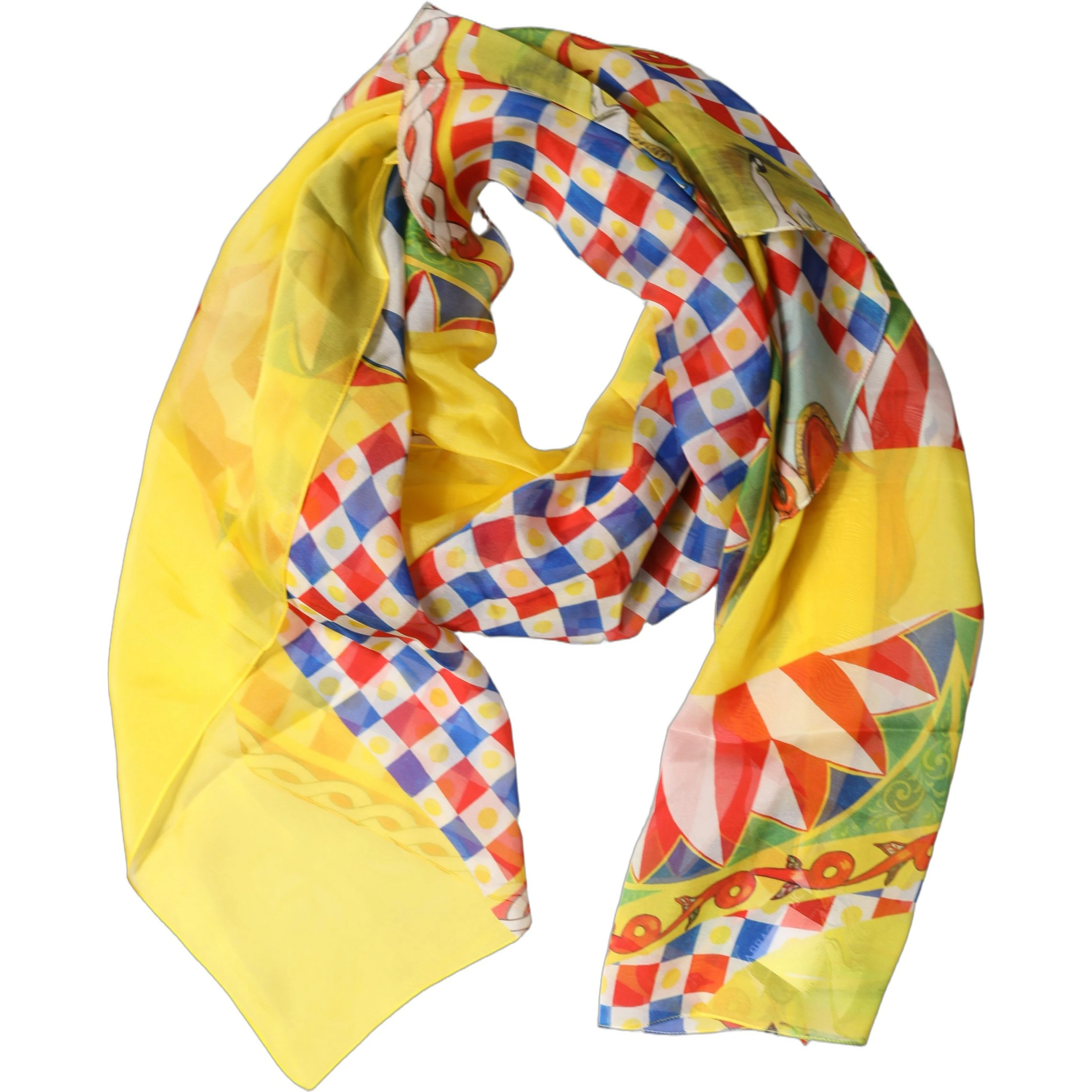 Multicolor Silk Carretto Foulard Scarf