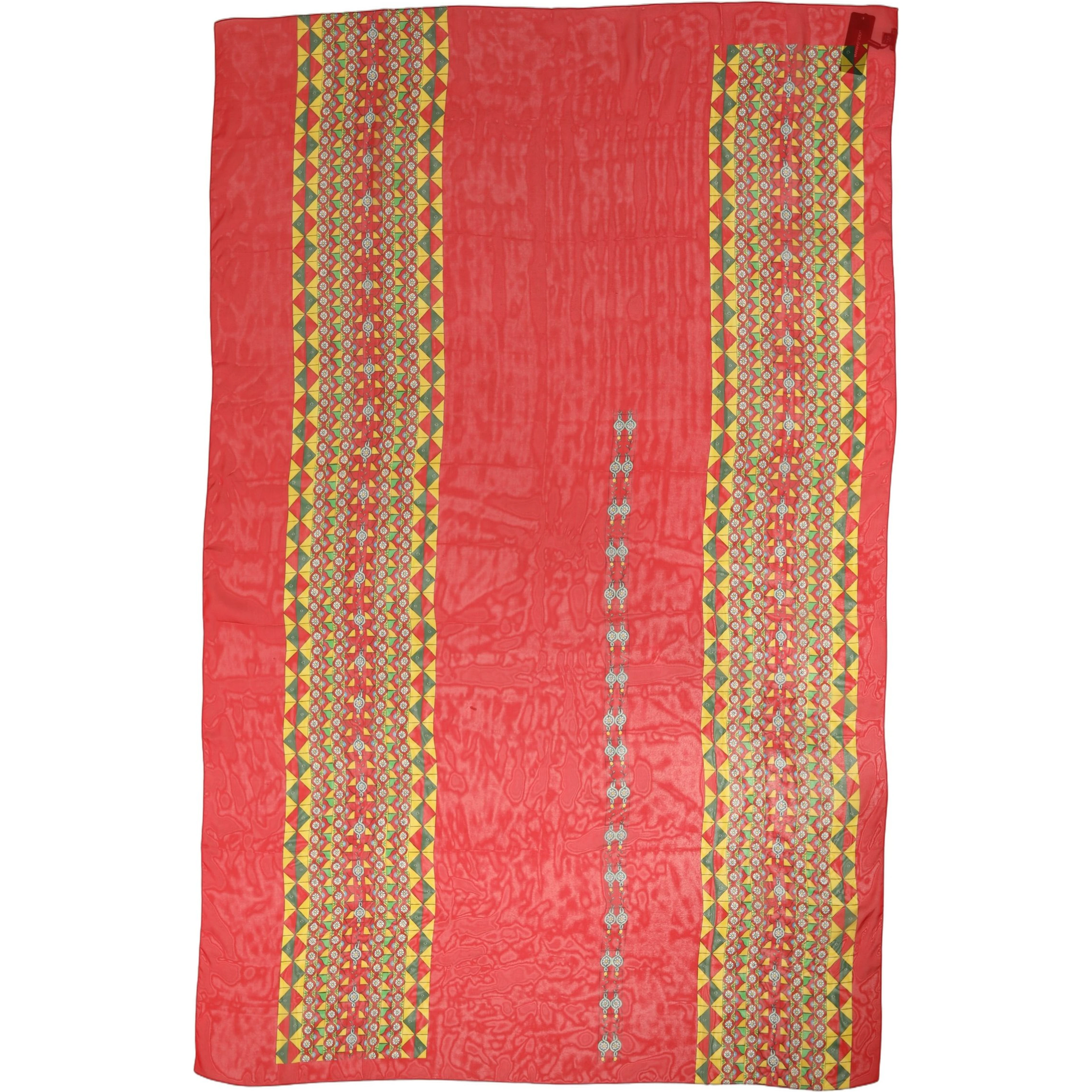 Red Silk Geometric Print Shawl Stole Scarf