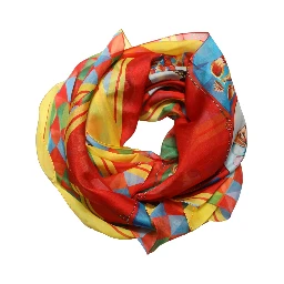Multicolor Silk Carretto Print Foulard Scarf