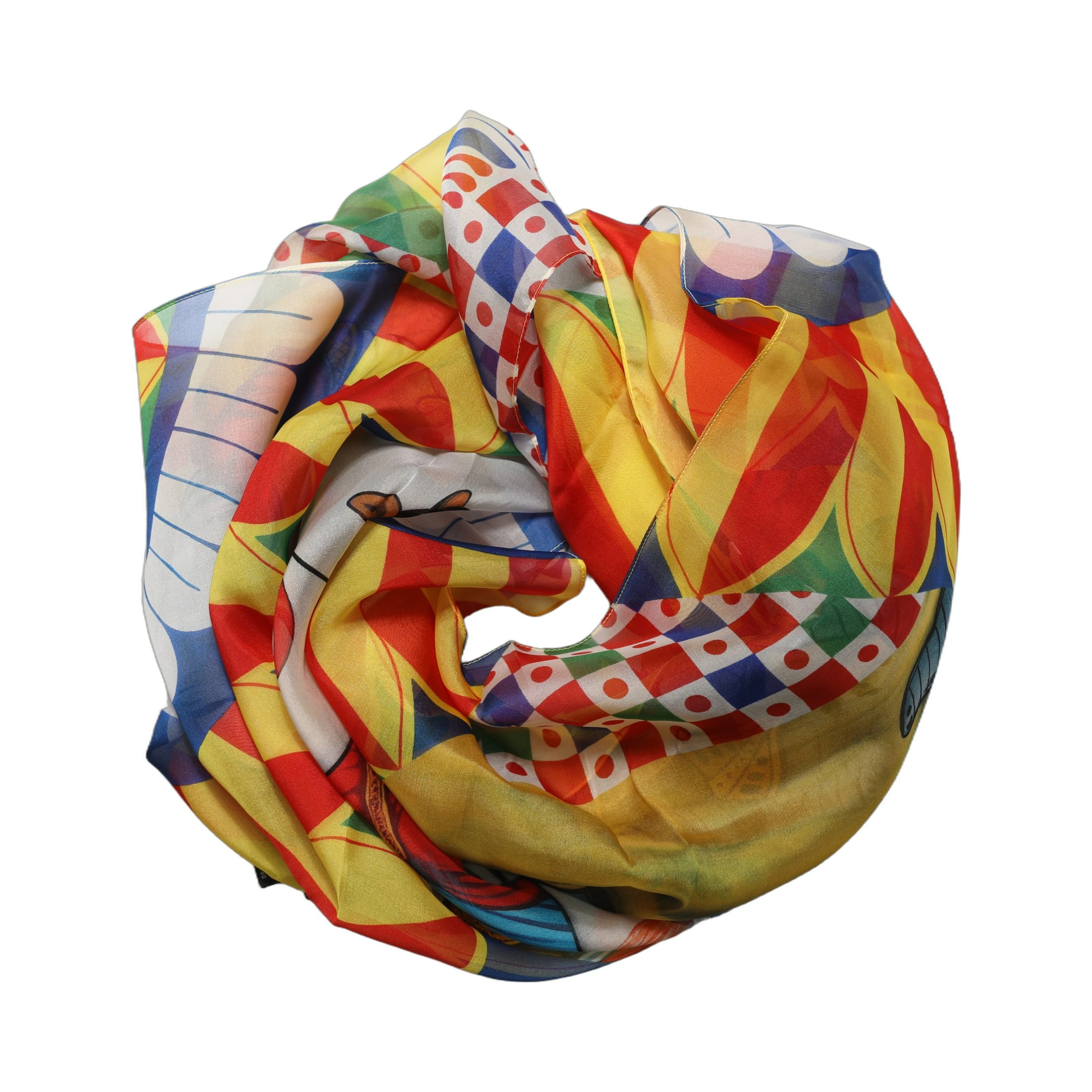 Multicolor Silk Carretto Foulard Scarf