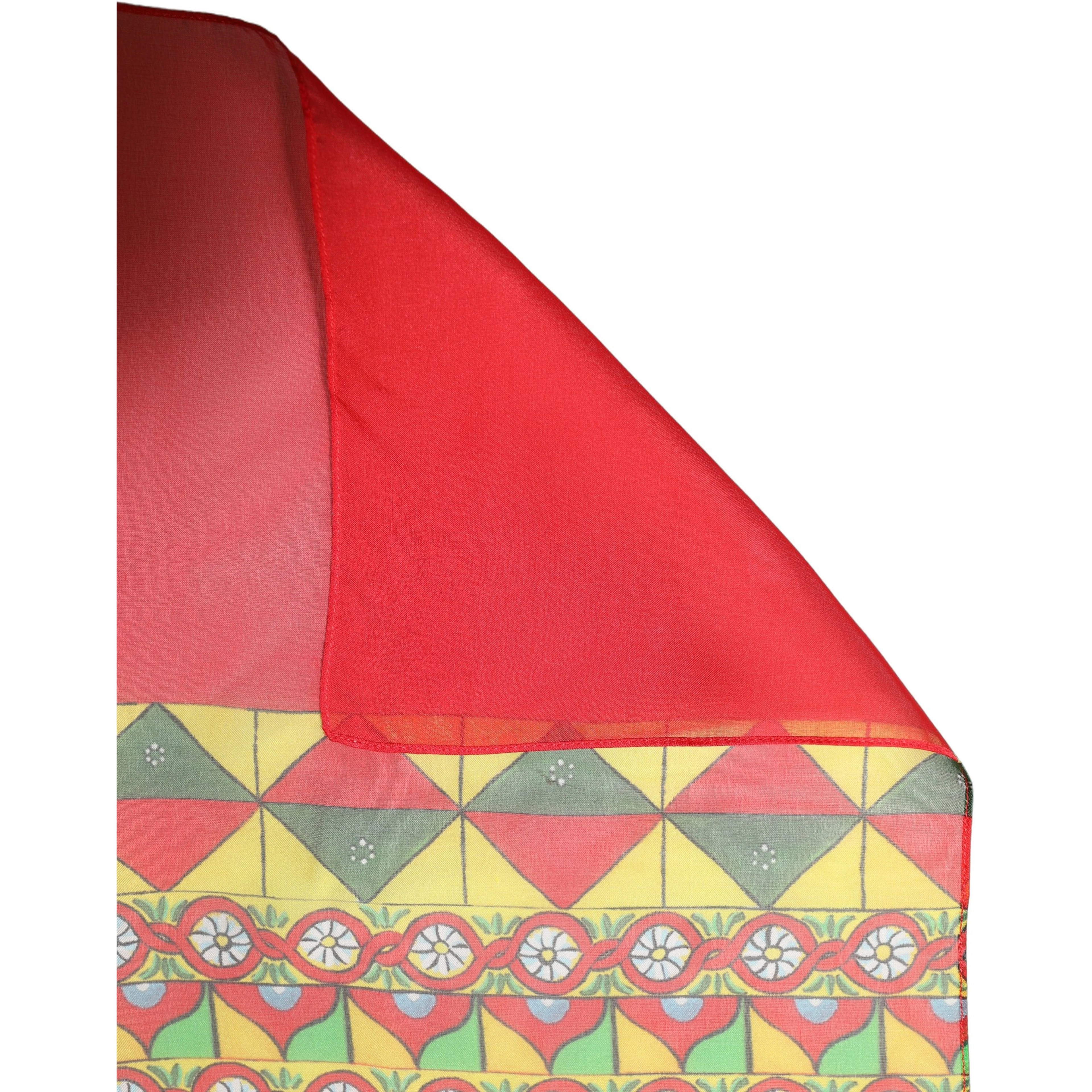 Red Silk Geometric Print Shawl Stole Scarf