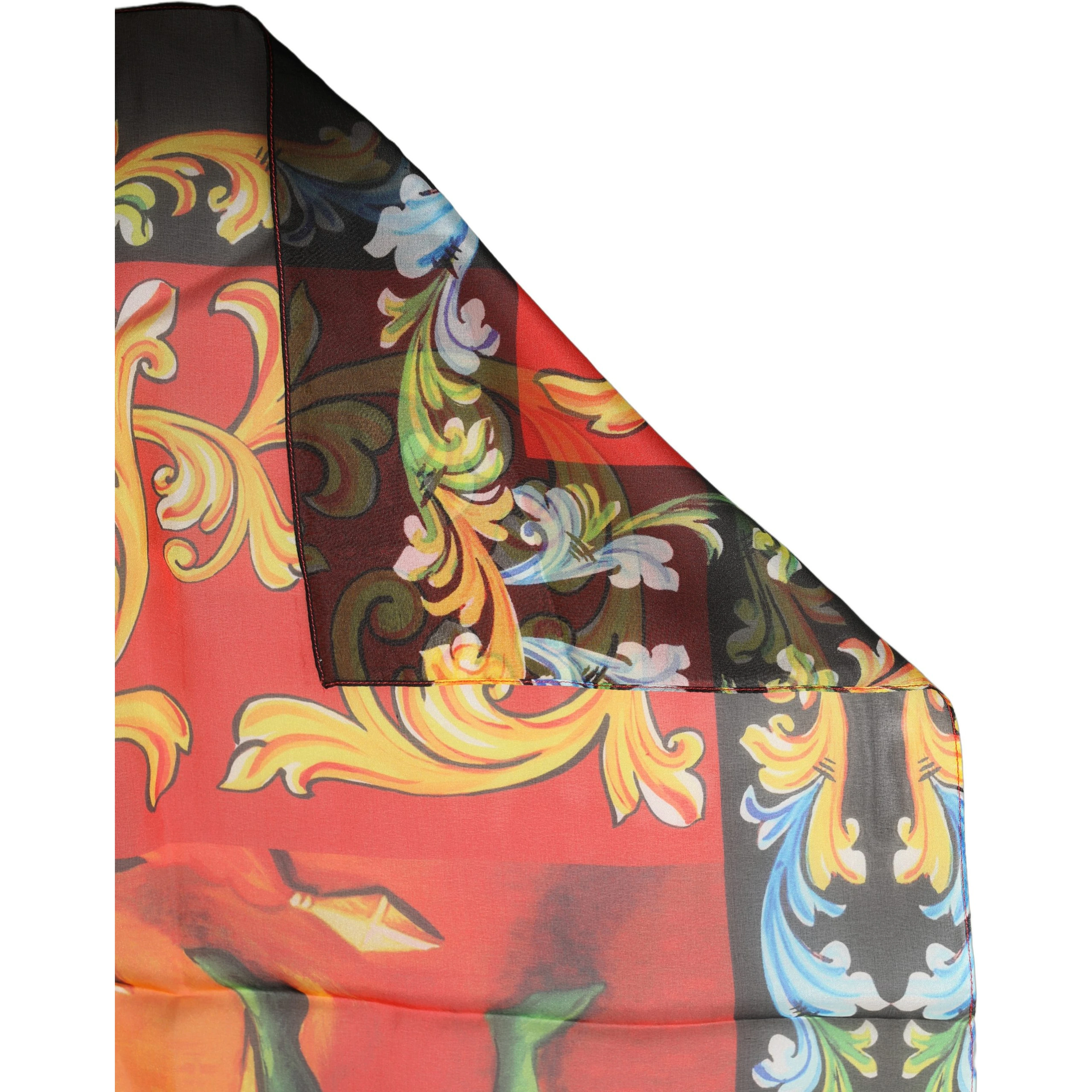 Multicolor Silk Printed Square Foulard Scarf
