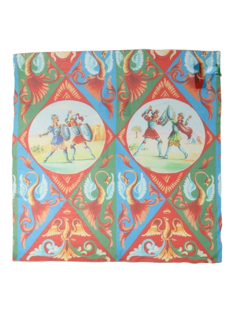 Multicolor Silk Printed Square Foulard Scarf