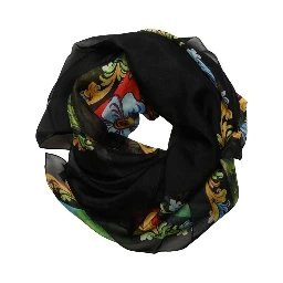 Dark Gray Silk Scenery Print Foulard Scarf