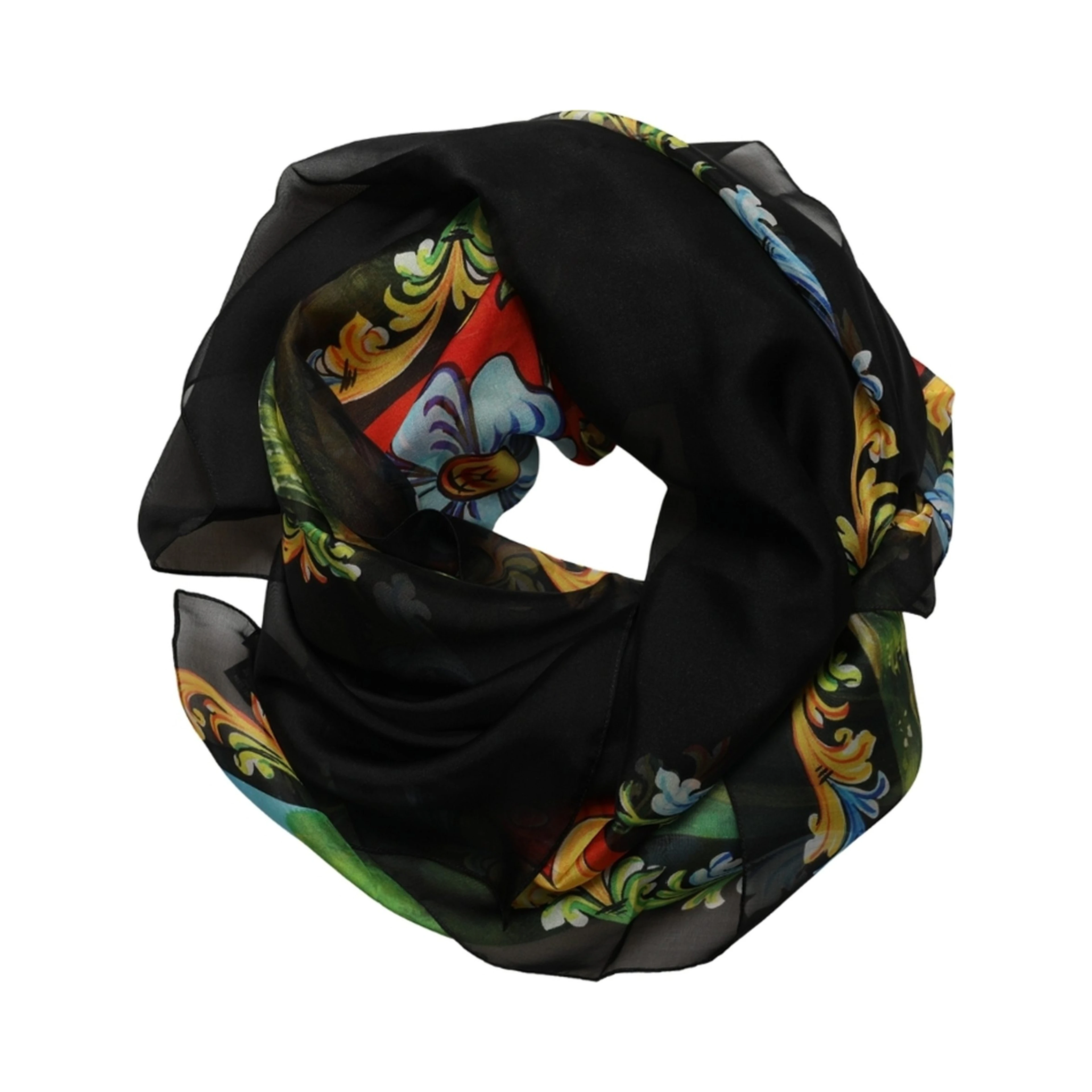Dark Gray Silk Scenery Print Foulard Scarf