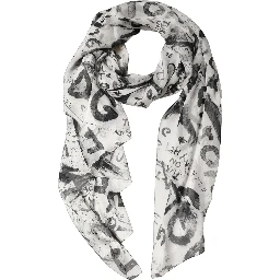 White Graffiti Logo Silk Shawl Stole Scarf