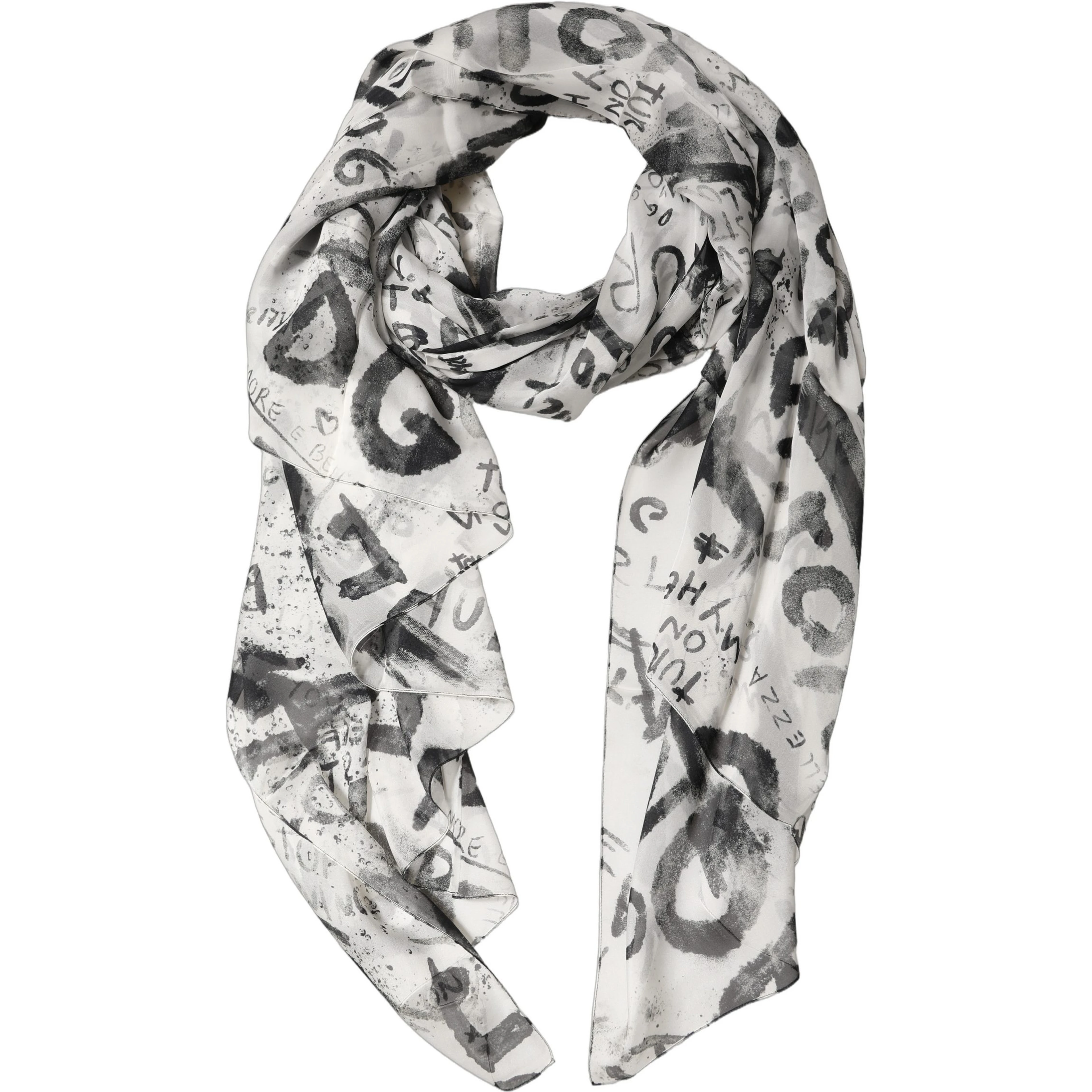 White Graffiti Logo Silk Shawl Stole Scarf