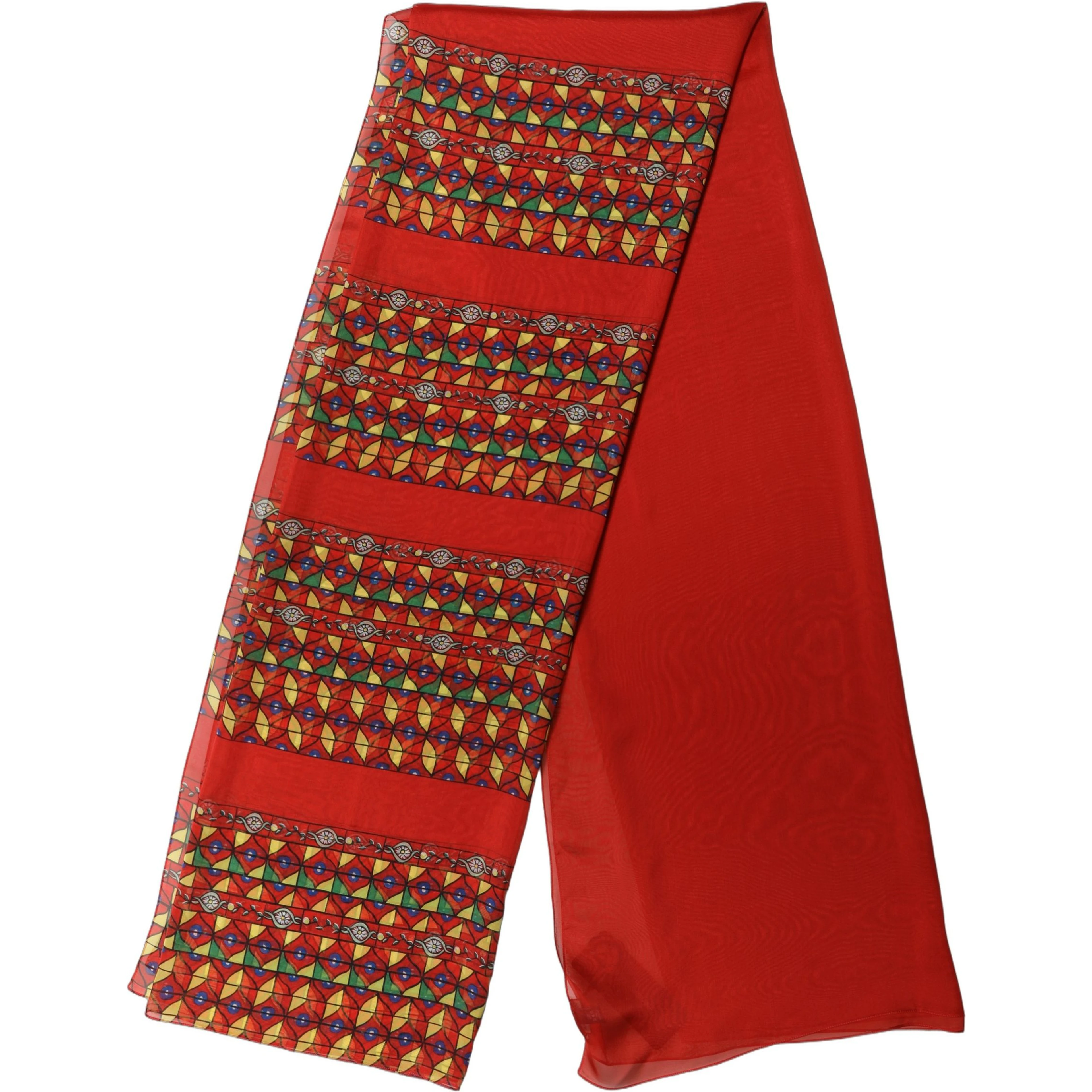 Red Silk Geometric Print Shawl Stole Scarf