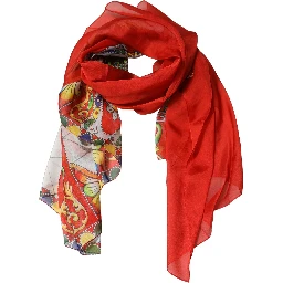 Red Silk Historical Print Foulard Scarf