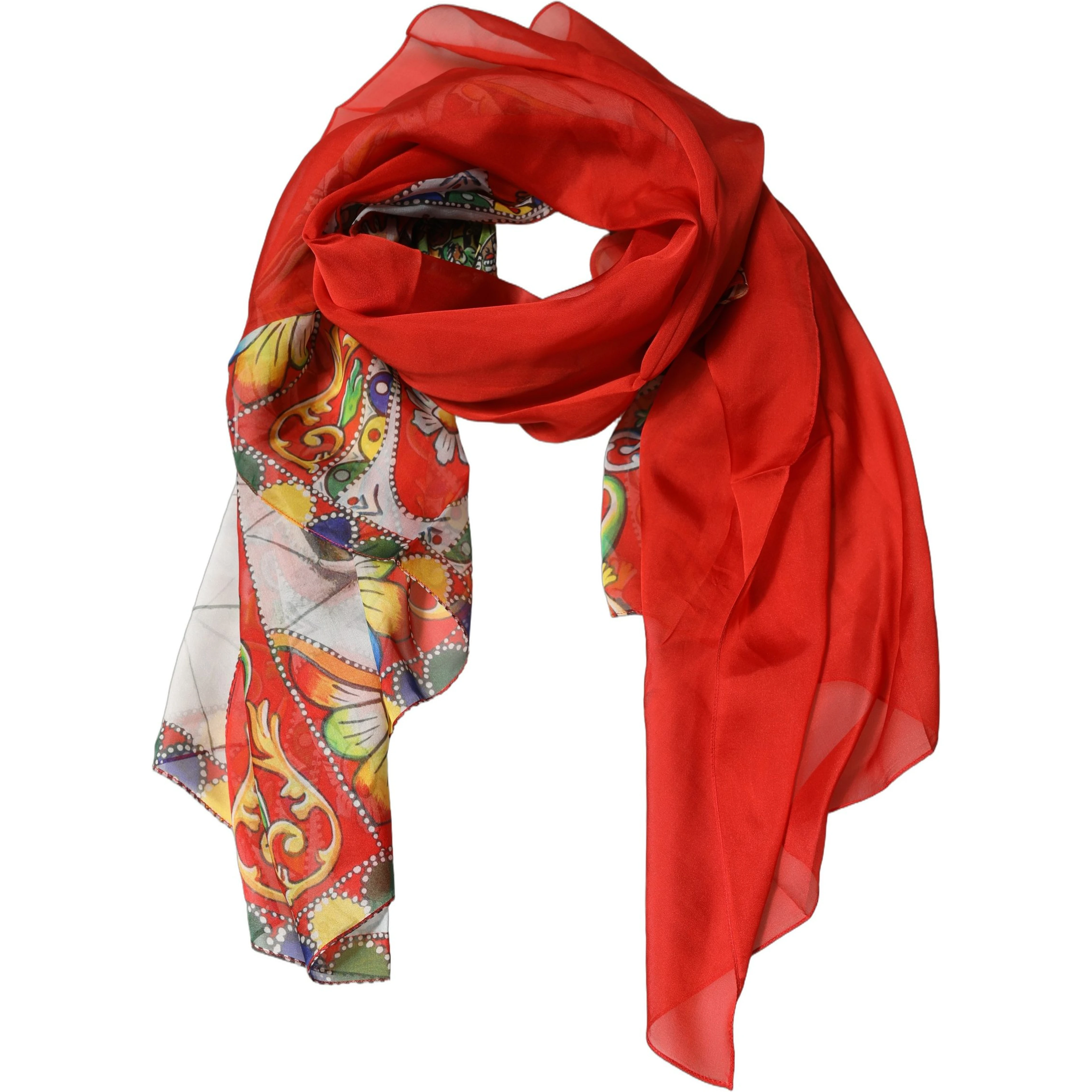 Red Silk Historical Print Foulard Scarf