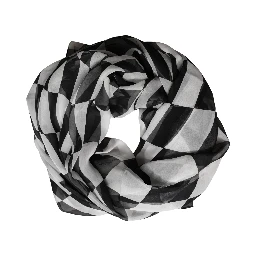 White Black Checkered Silk Foulard Scarf