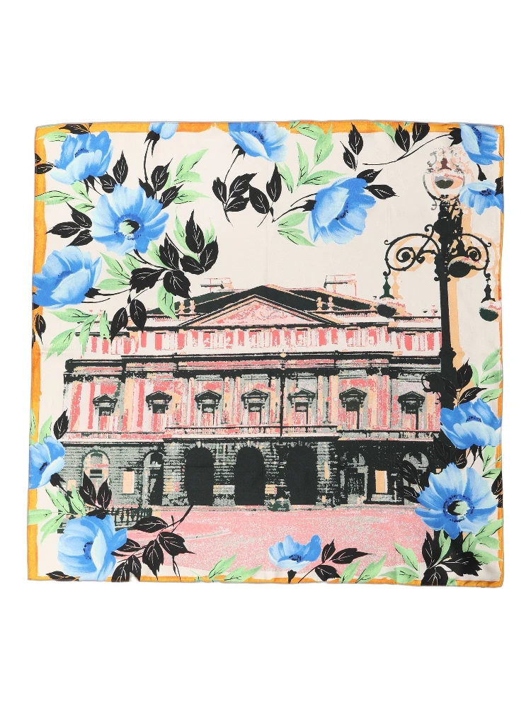 Multicolor Printed Silk Square Foulard Scarf