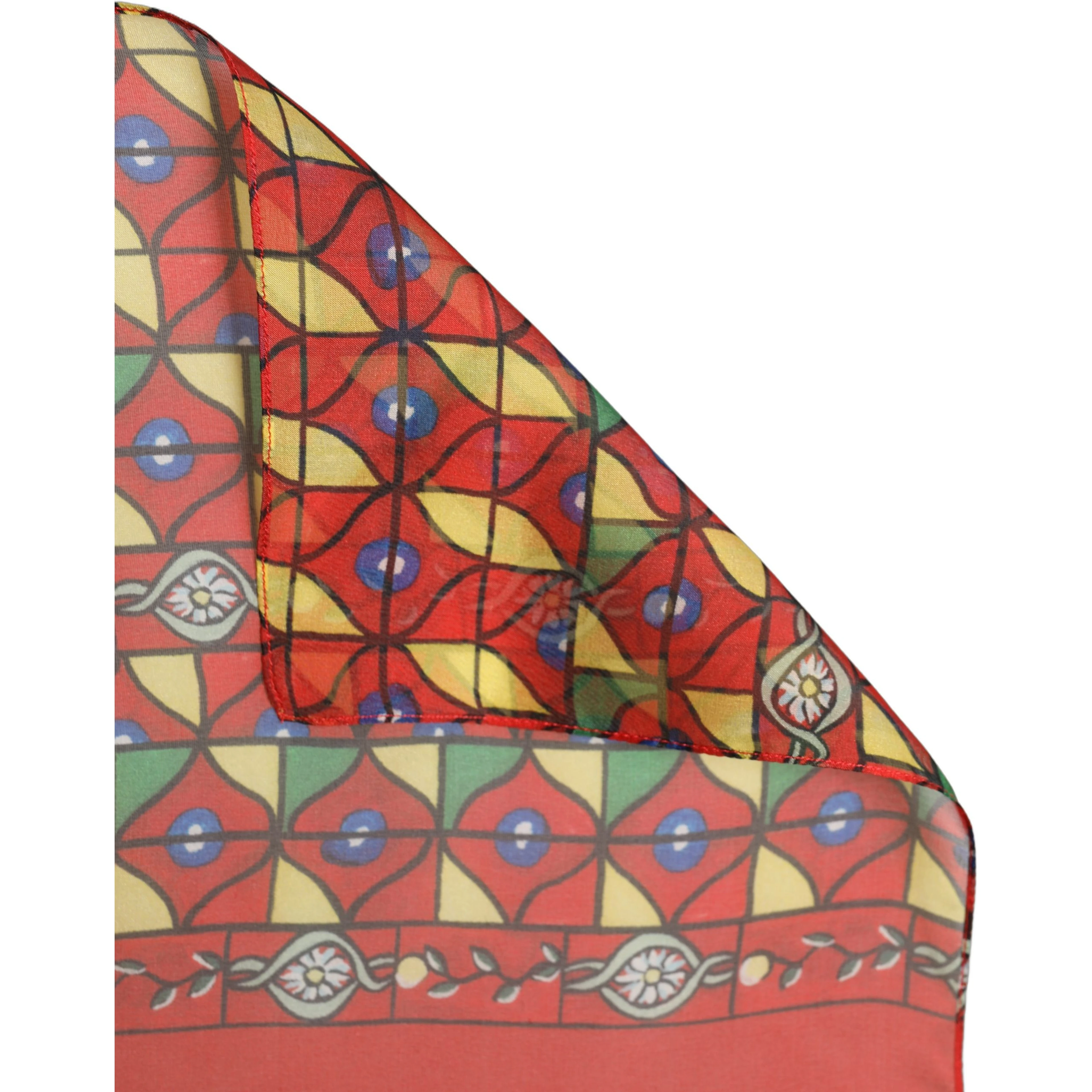 Red Silk Geometric Print Shawl Stole Scarf