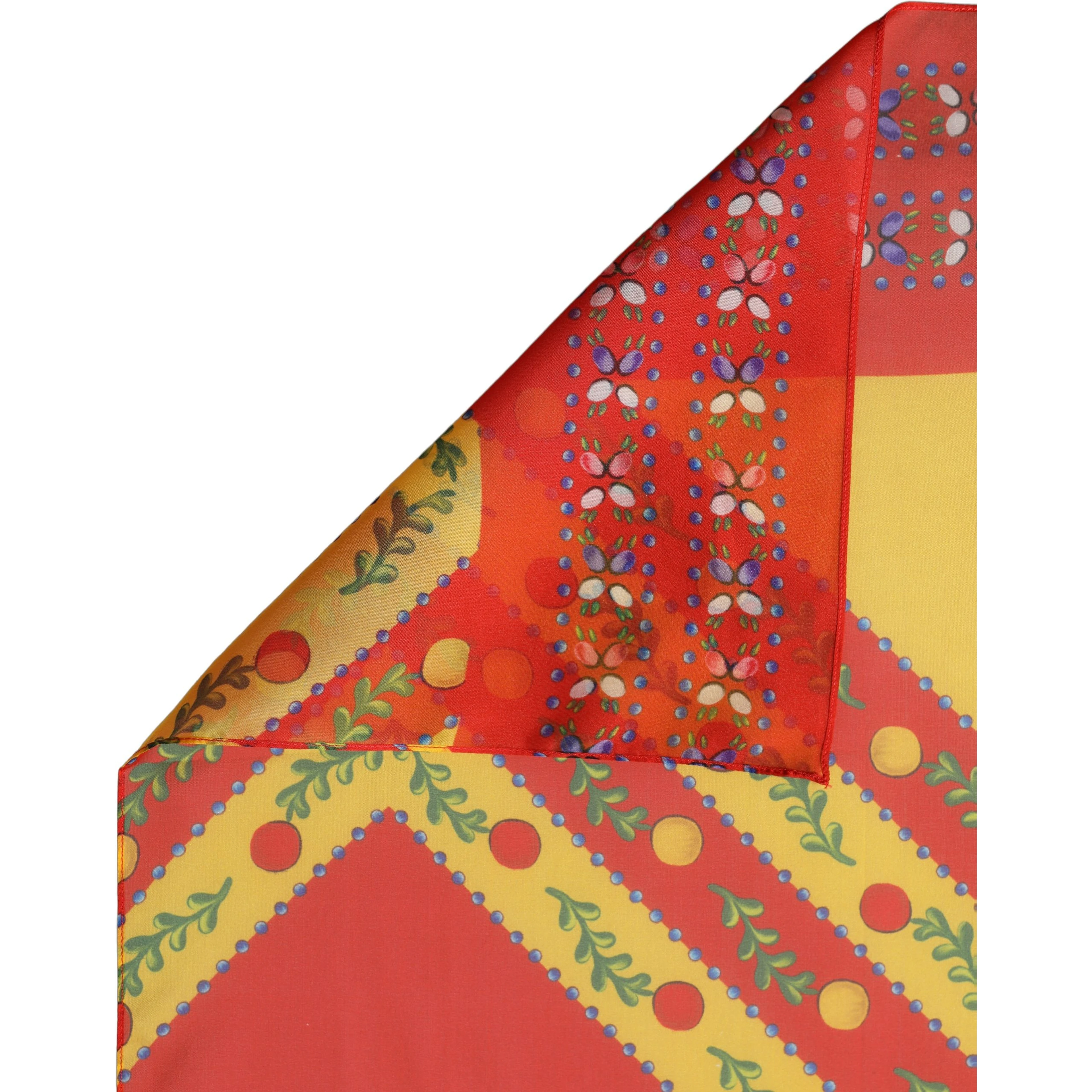 Multicolor Silk Geometric Square Foulard Scarf