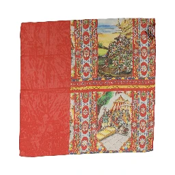 Red Silk Historical Print Foulard Scarf