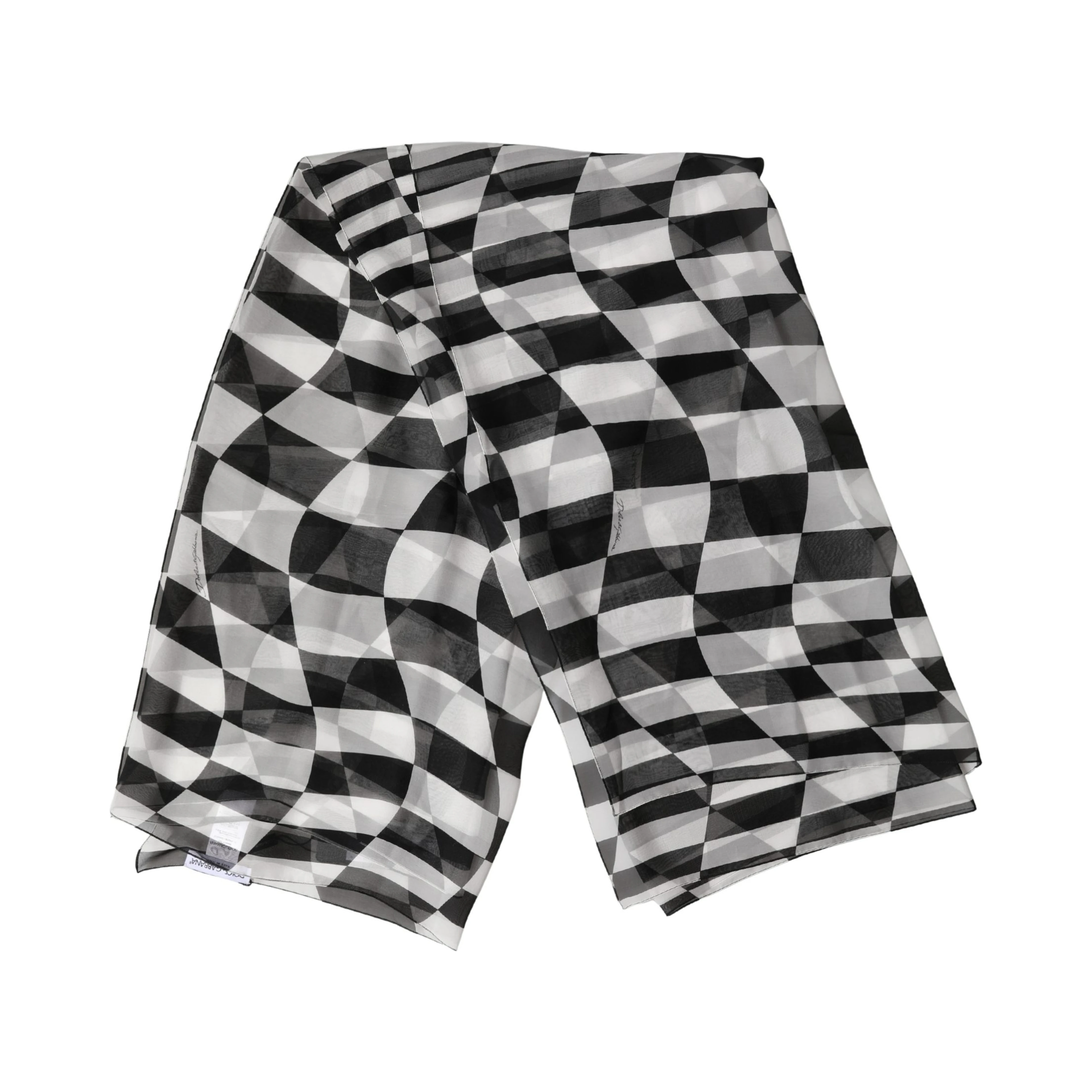White Black Checkered Silk Foulard Scarf