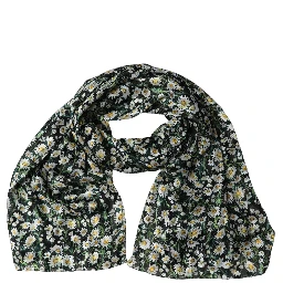 Black Silk Daisy Chiffon Long Stole Scarf