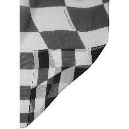 White Black Checkered Silk Foulard Scarf
