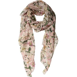 Pink Silk Floral Chiffon Long Stole Scarf