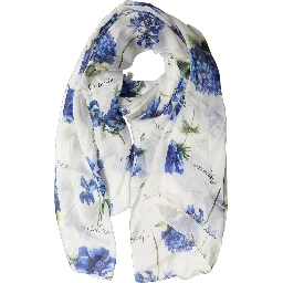 White Silk Floral Chiffon Long Stole Scarf