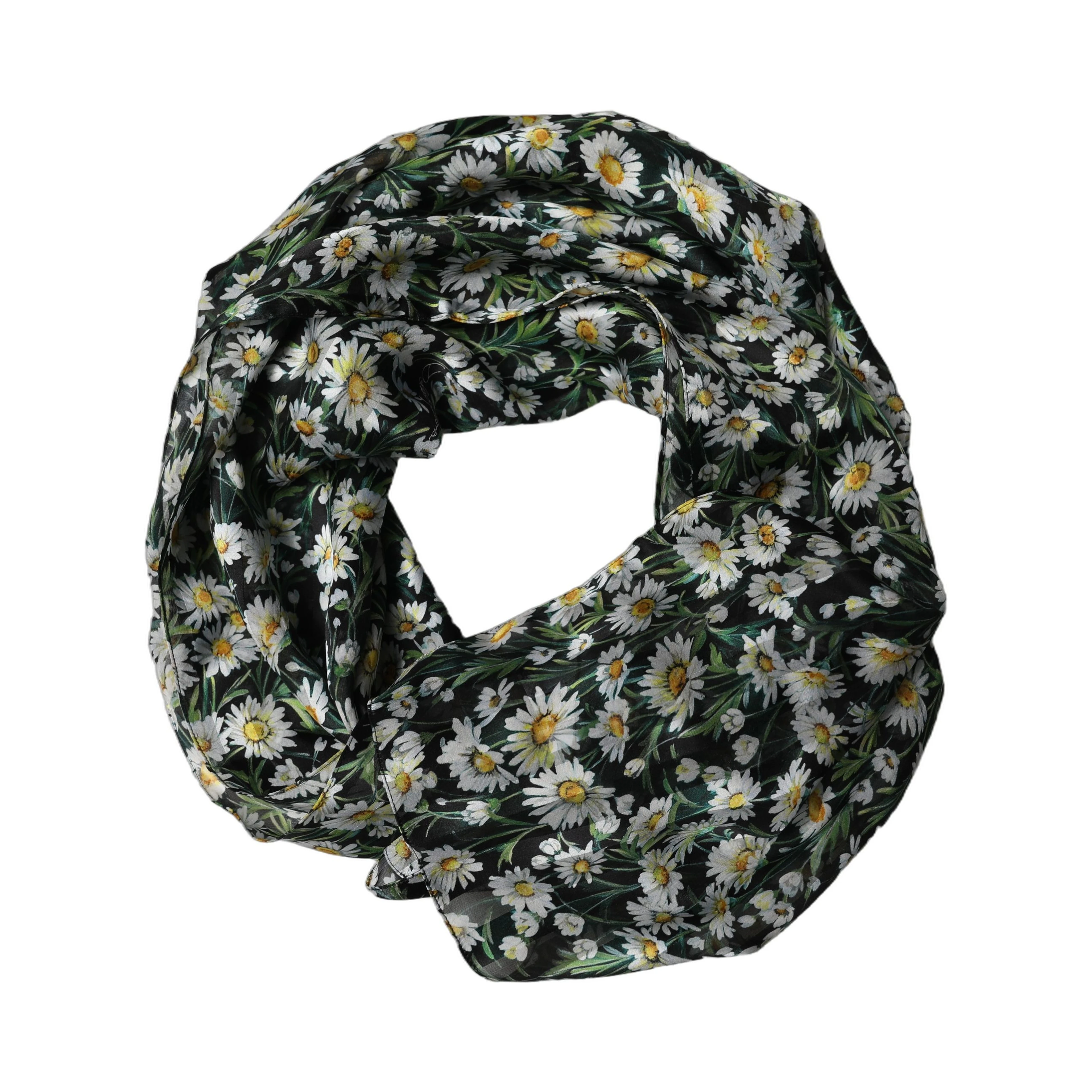 Black Floral Daisy Square Foulard Scarf