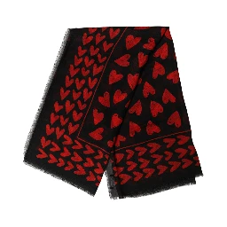 Black Red Cashmere Hearts Print Stole Scarf