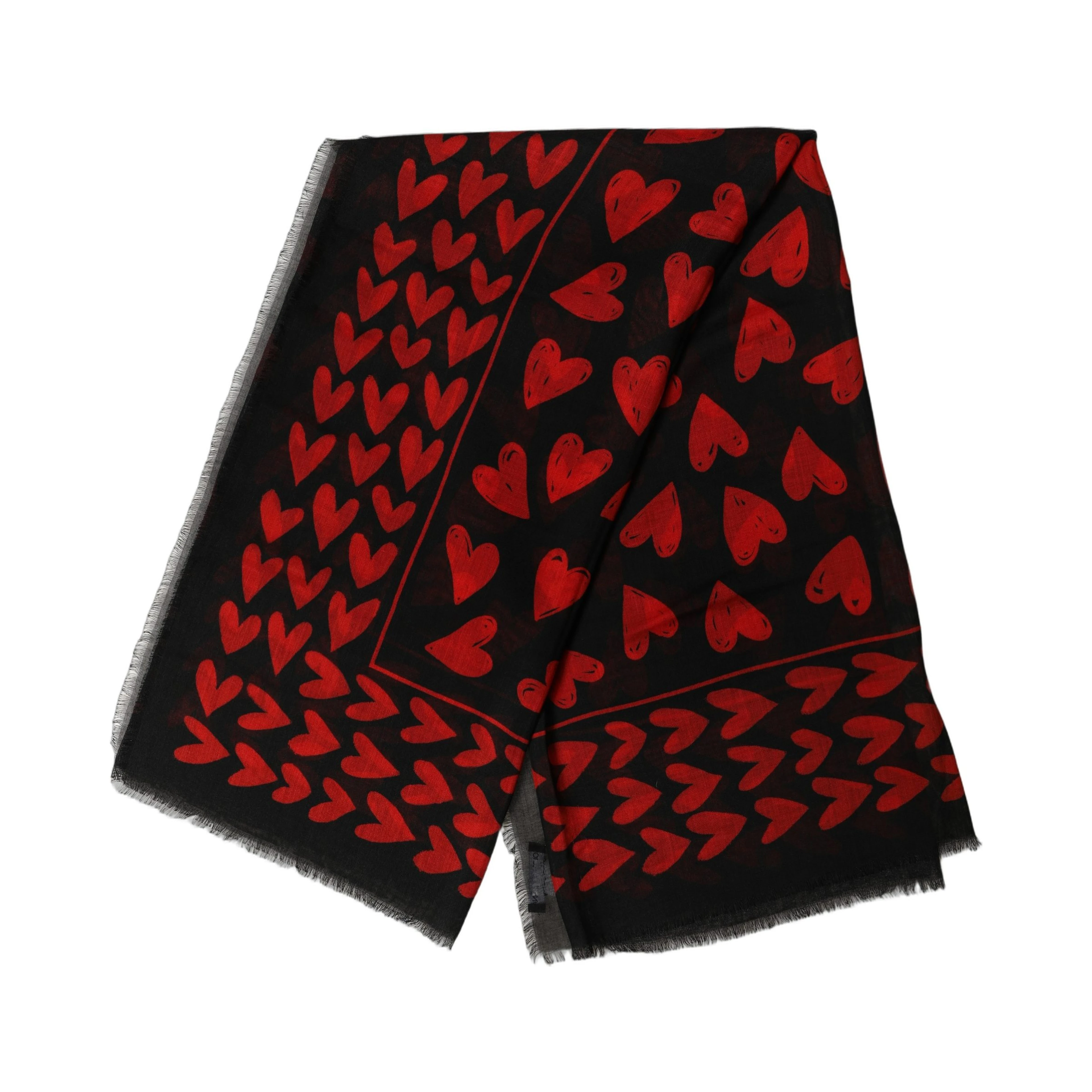 Black Red Cashmere Hearts Print Stole Scarf