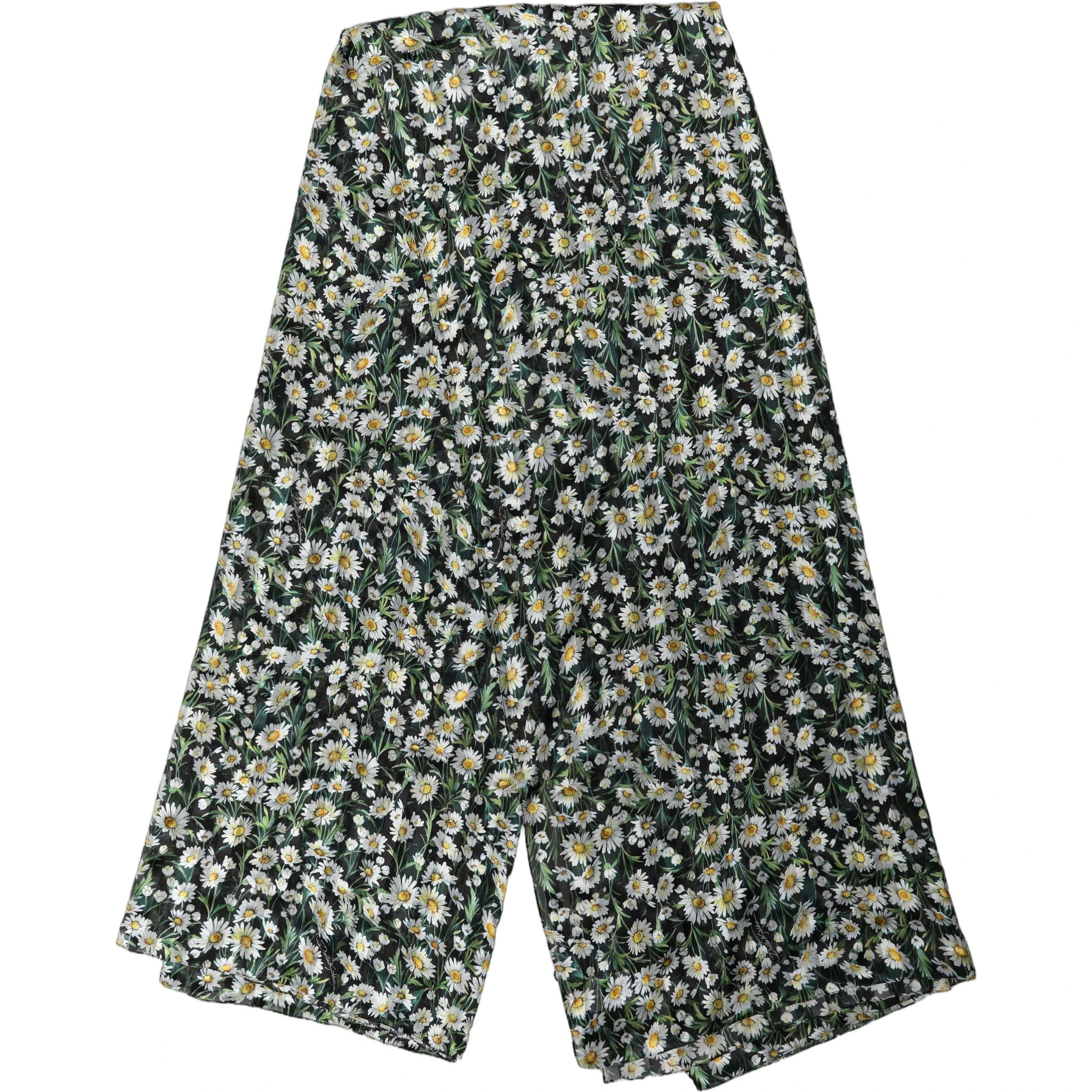 Black Silk Daisy Chiffon Long Stole Scarf