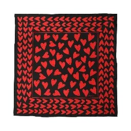 Black Red Silk Hearts Square Foulard Scarf
