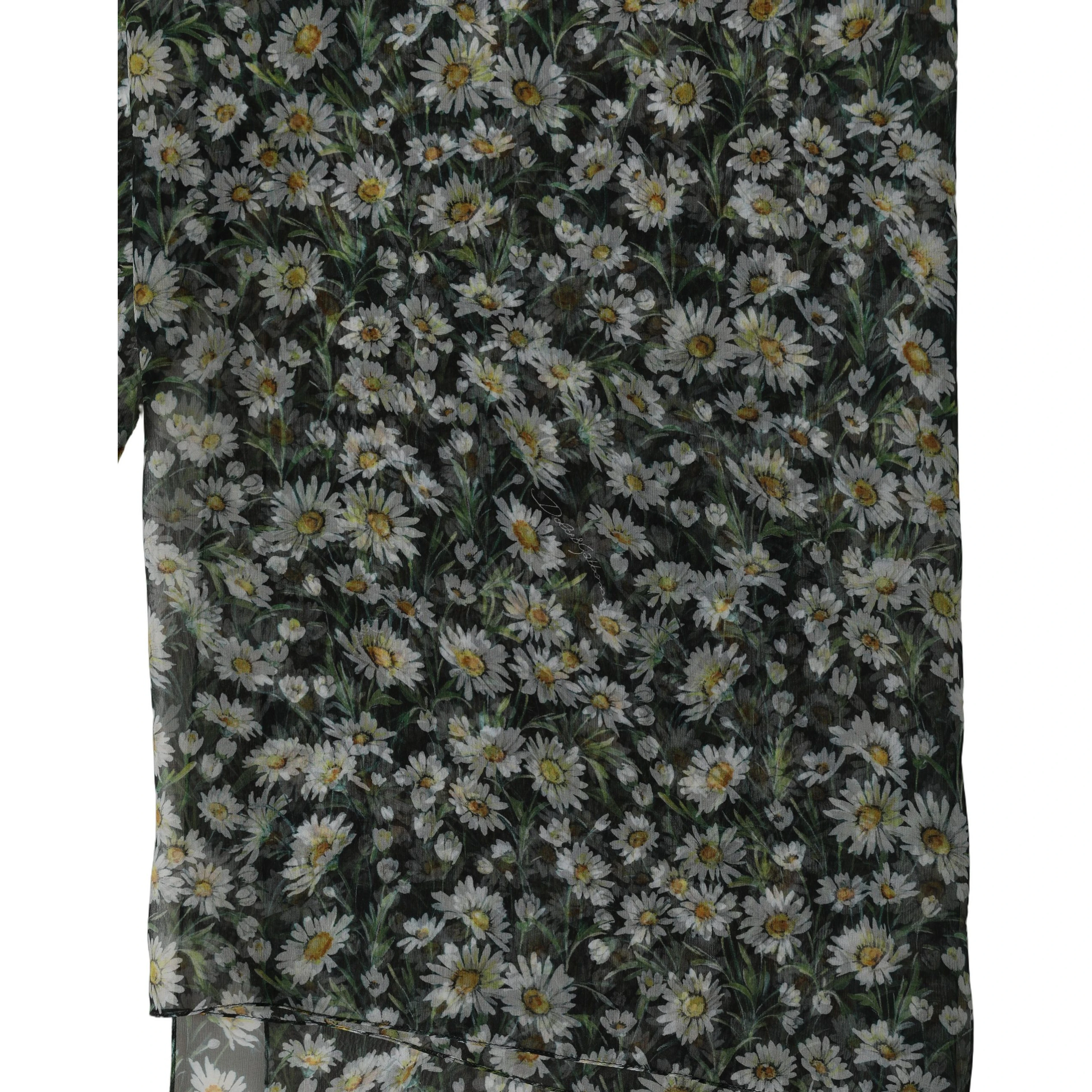 Black Silk Daisy Chiffon Long Stole Scarf