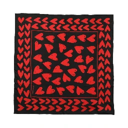 Black Red Silk Hearts Square Foulard Scarf