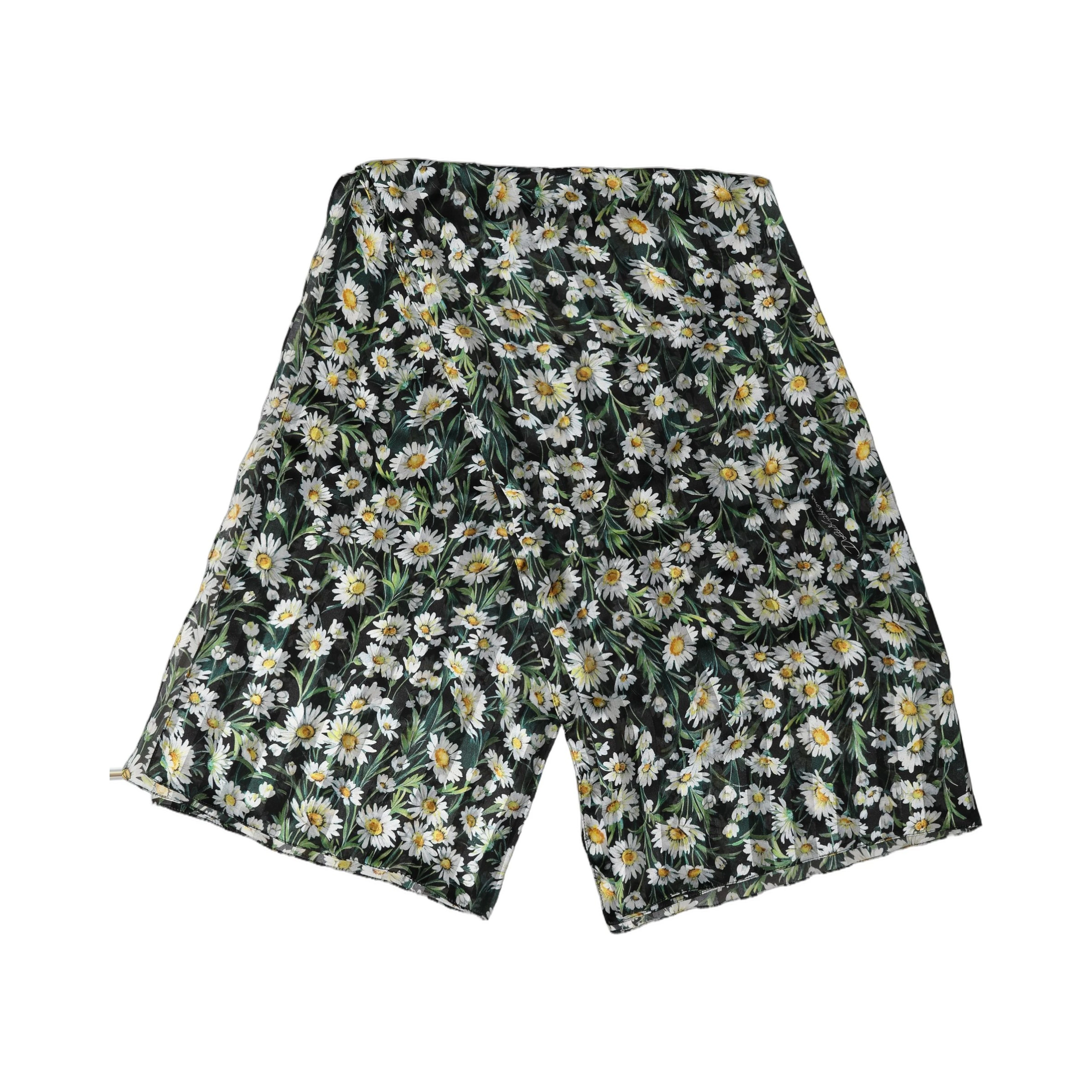 Black Floral Daisy Square Foulard Scarf