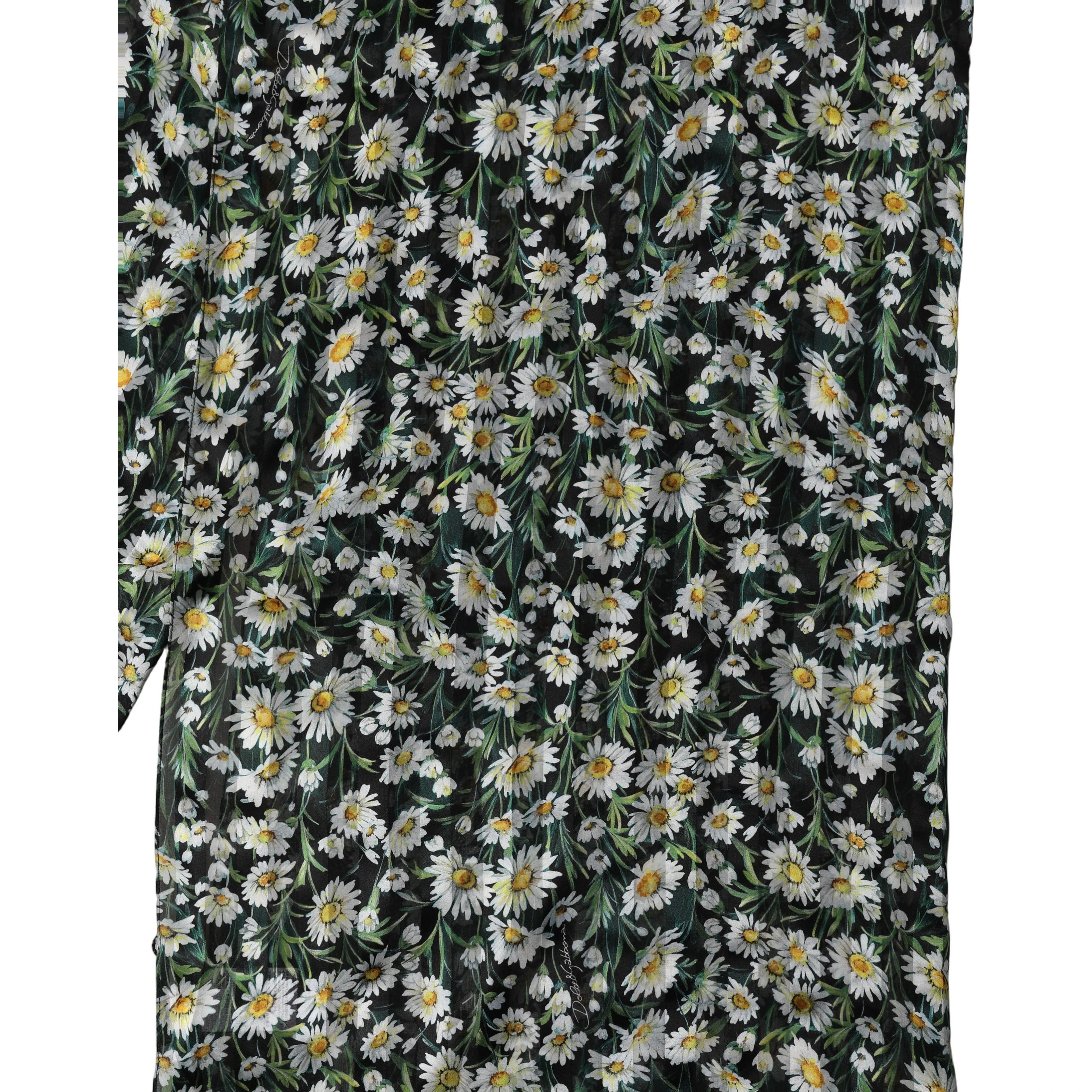 Black Silk Daisy Chiffon Long Stole Scarf