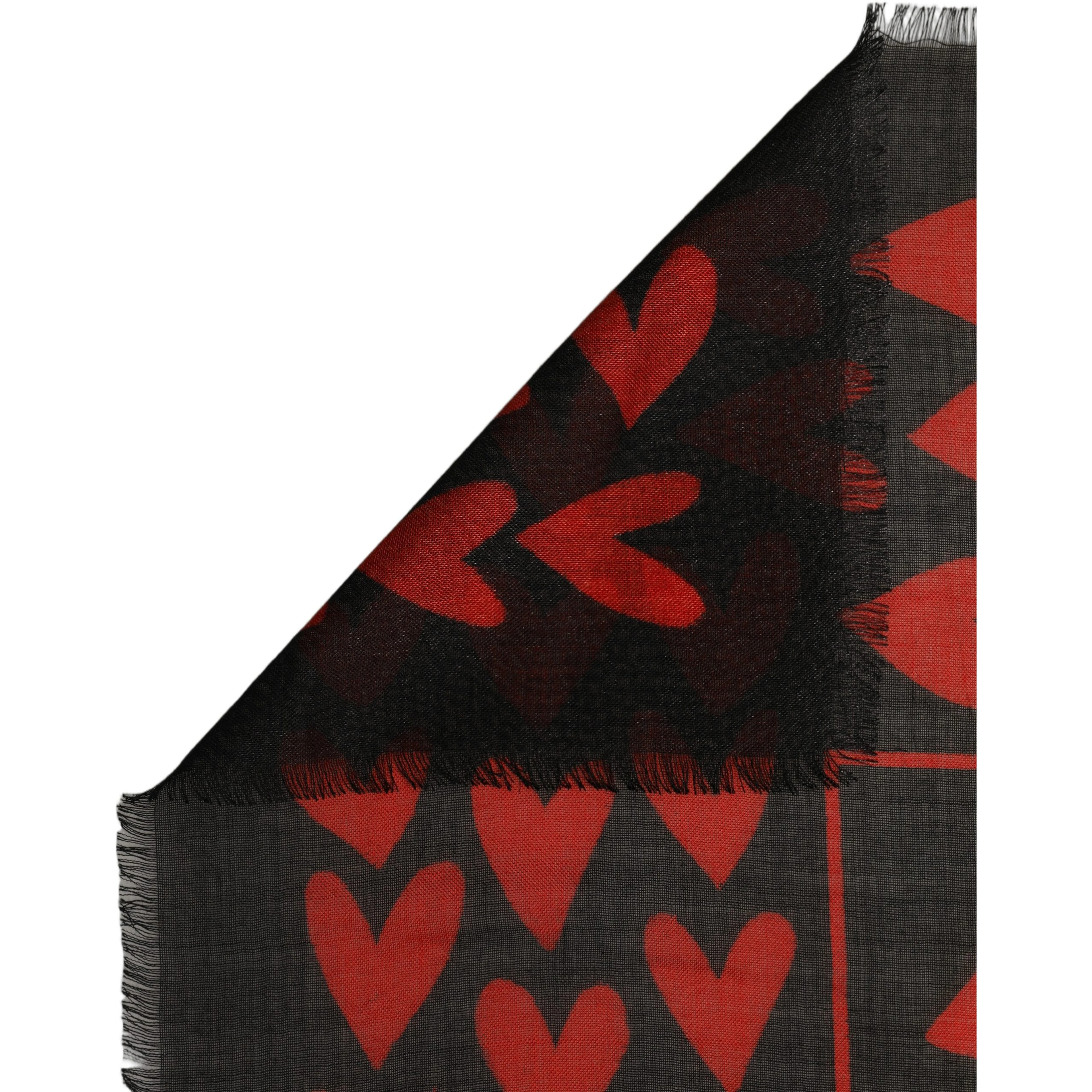 Black Red Cashmere Hearts Print Stole Scarf