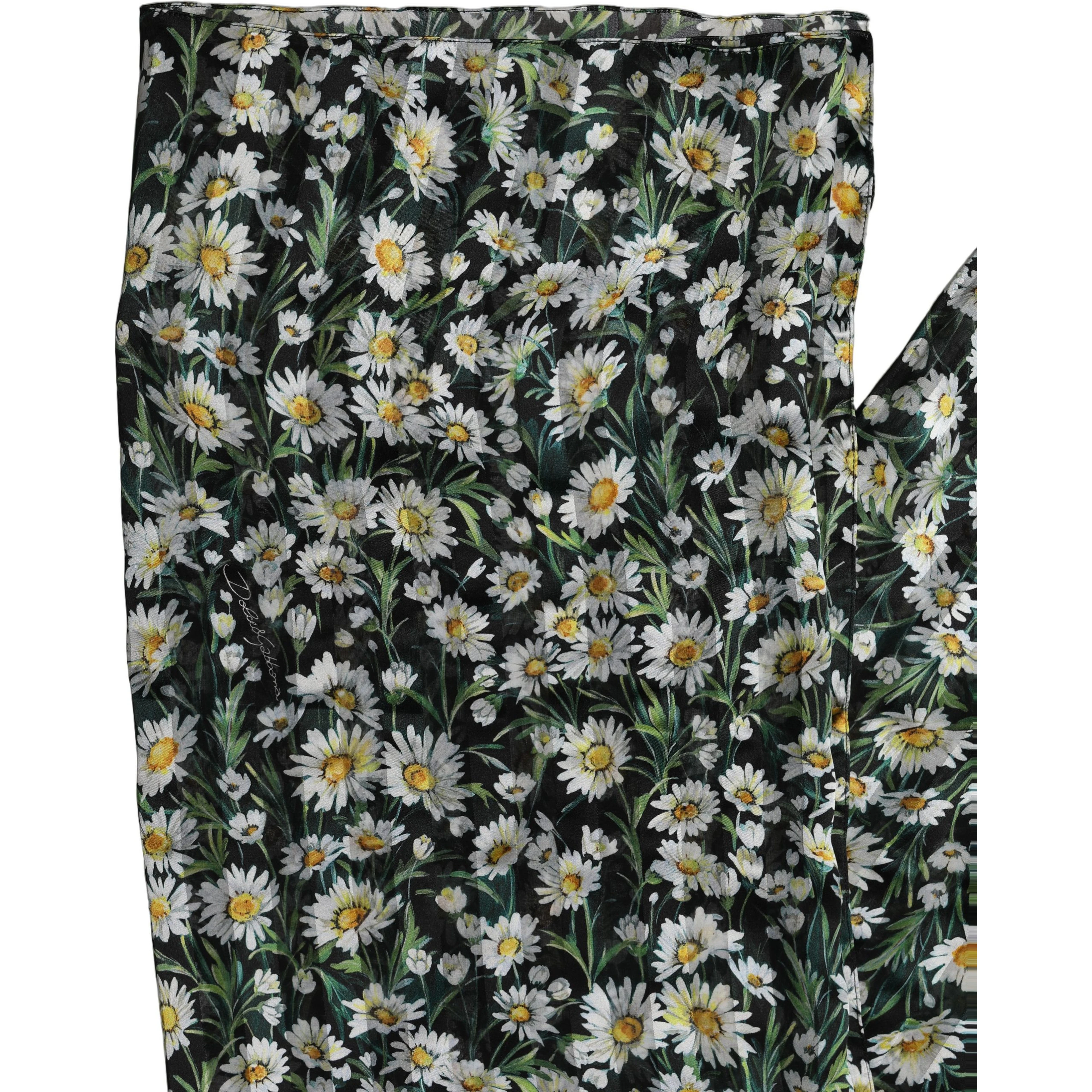 Black Floral Daisy Square Foulard Scarf