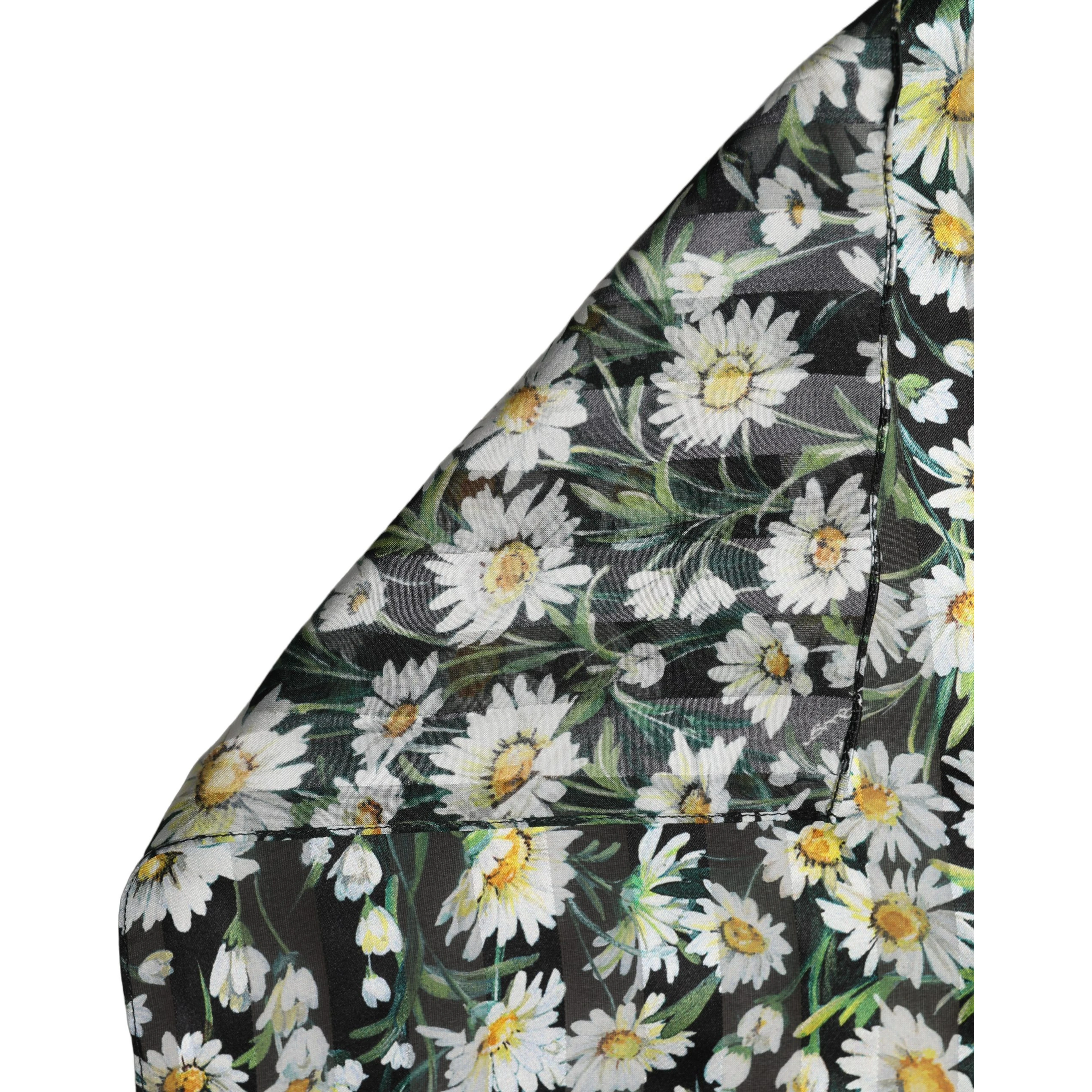 Black Silk Daisy Chiffon Long Stole Scarf
