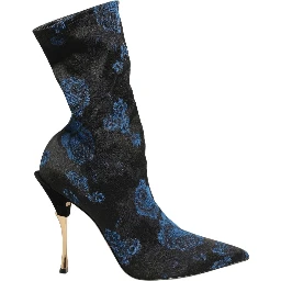 Black Blue Floral Stretch Sock Boots Shoes