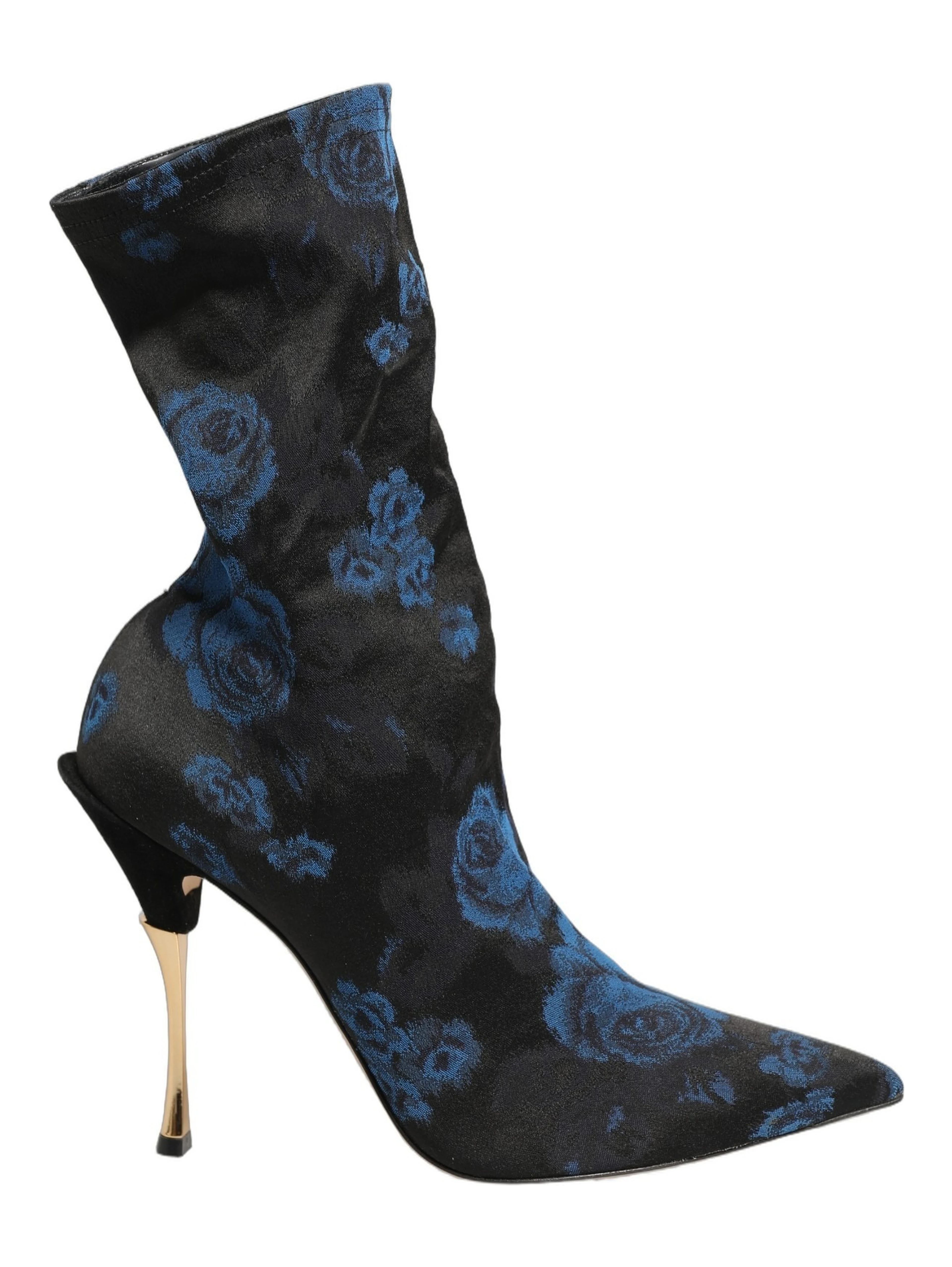Black Blue Floral Stretch Sock Boots Shoes
