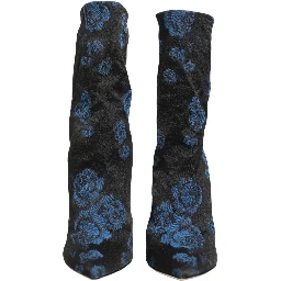 Black Blue Floral Stretch Sock Boots Shoes