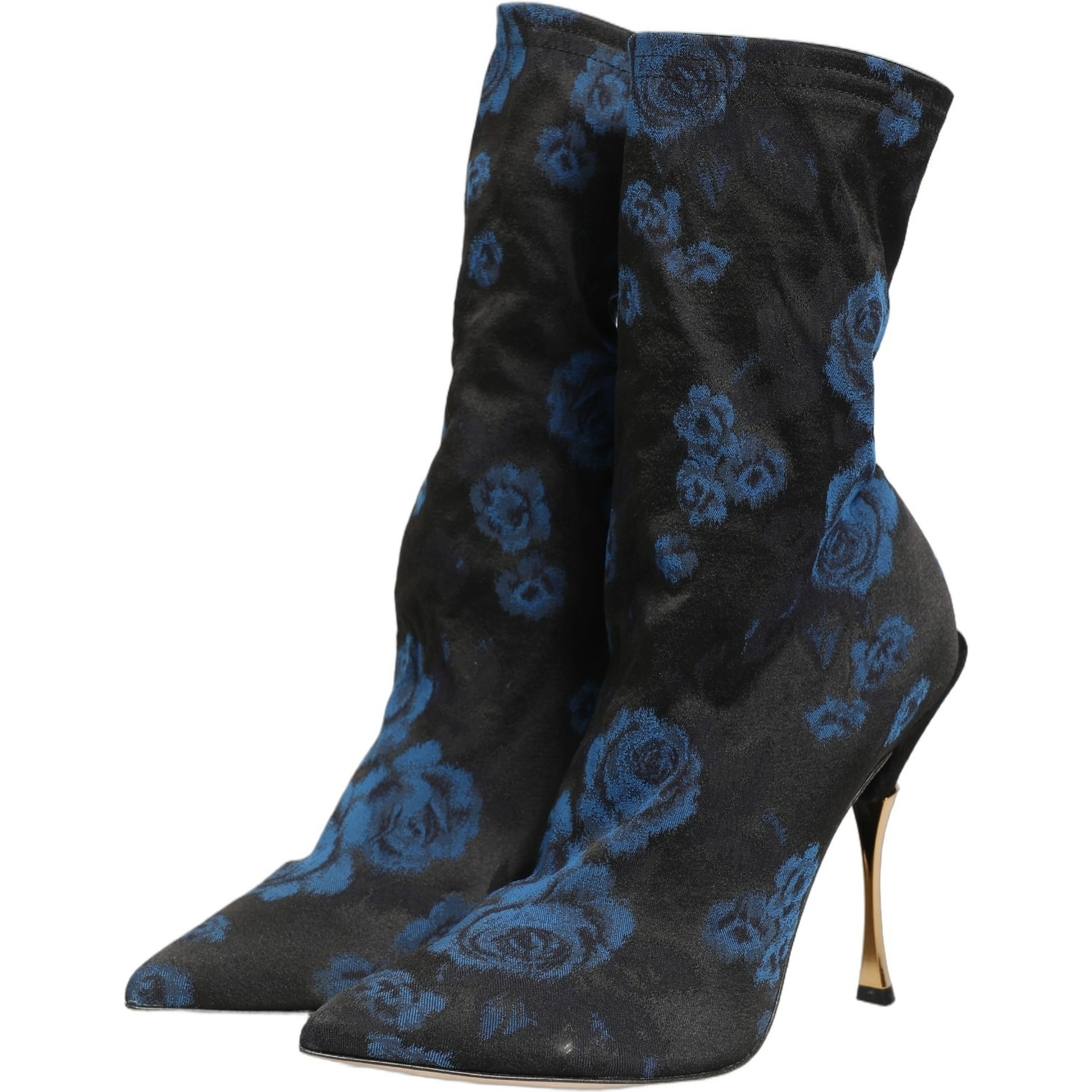 Black Blue Floral Stretch Sock Boots Shoes