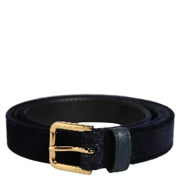 Dark Blue Velvet Gold Tone Metal Buckle Belt