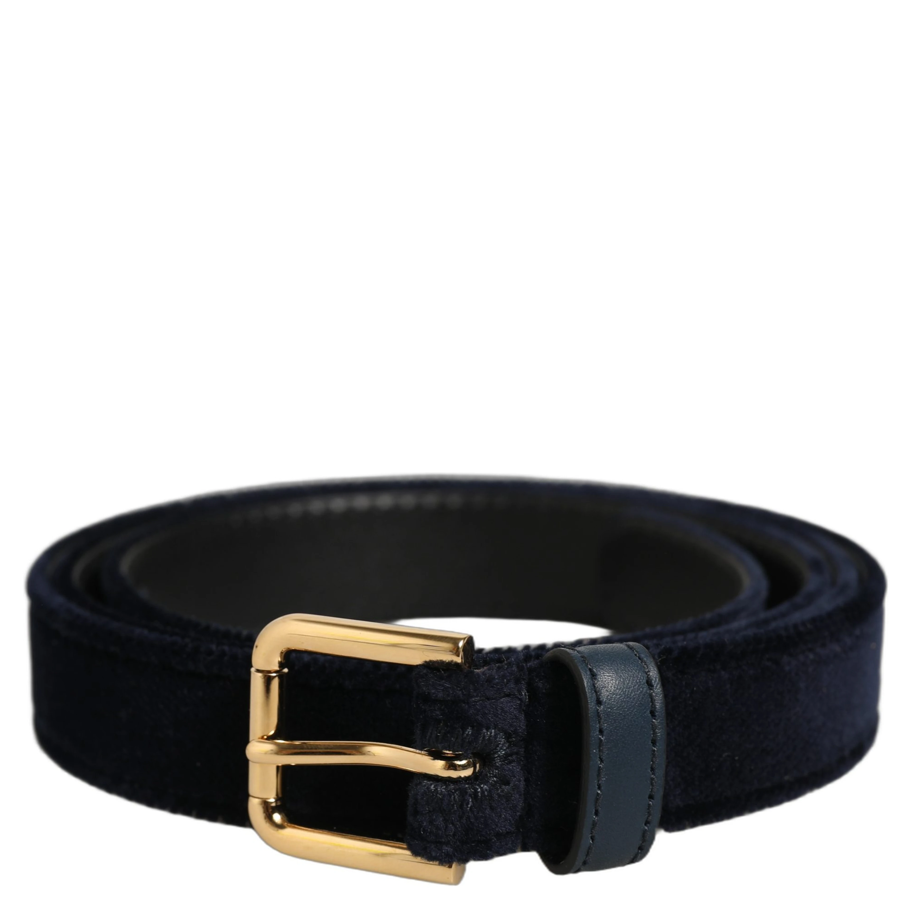 Dark Blue Velvet Gold Tone Metal Buckle Belt