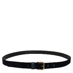 Dark Blue Velvet Gold Tone Metal Buckle Belt