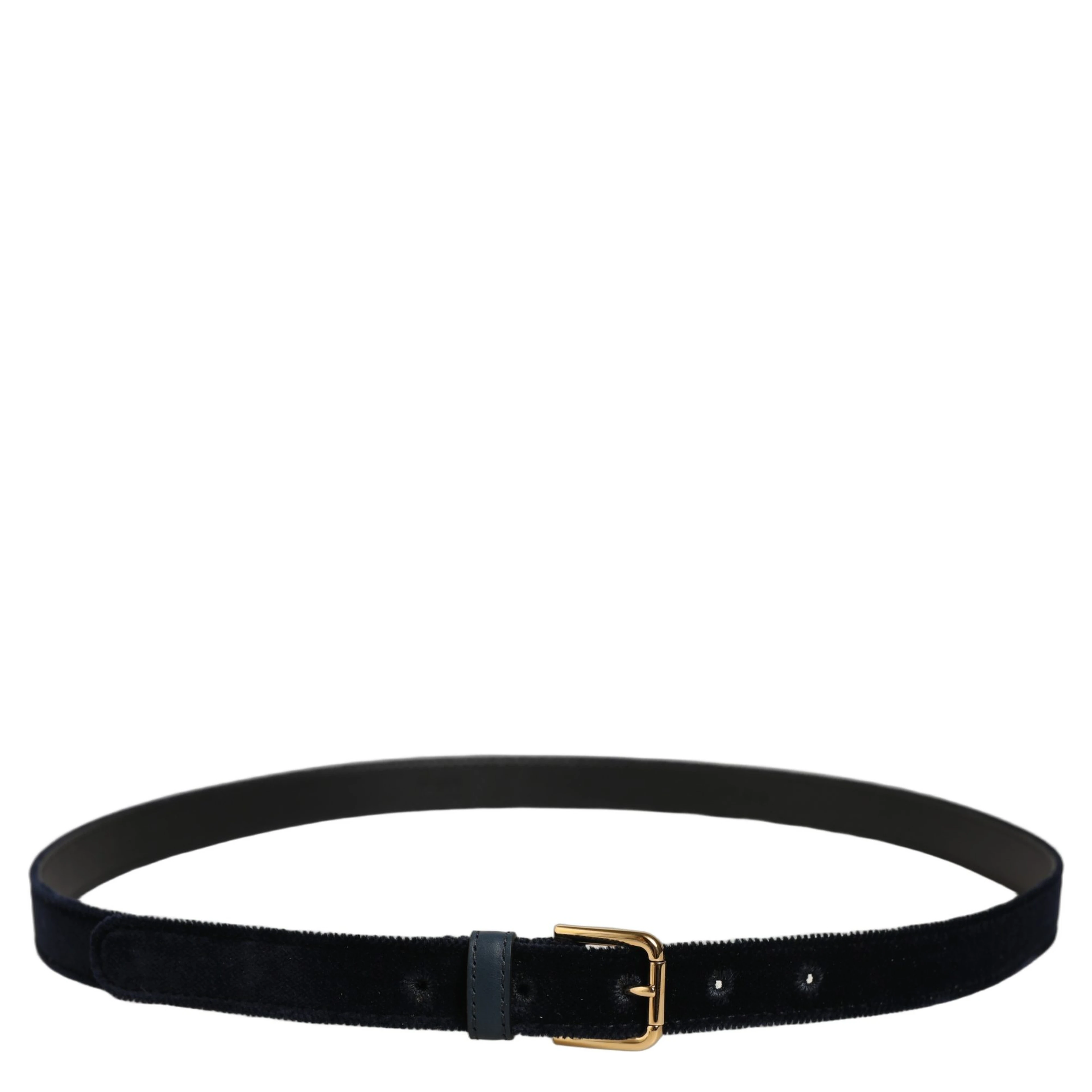 Dark Blue Velvet Gold Tone Metal Buckle Belt