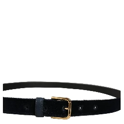 Dark Blue Velvet Gold Tone Metal Buckle Belt