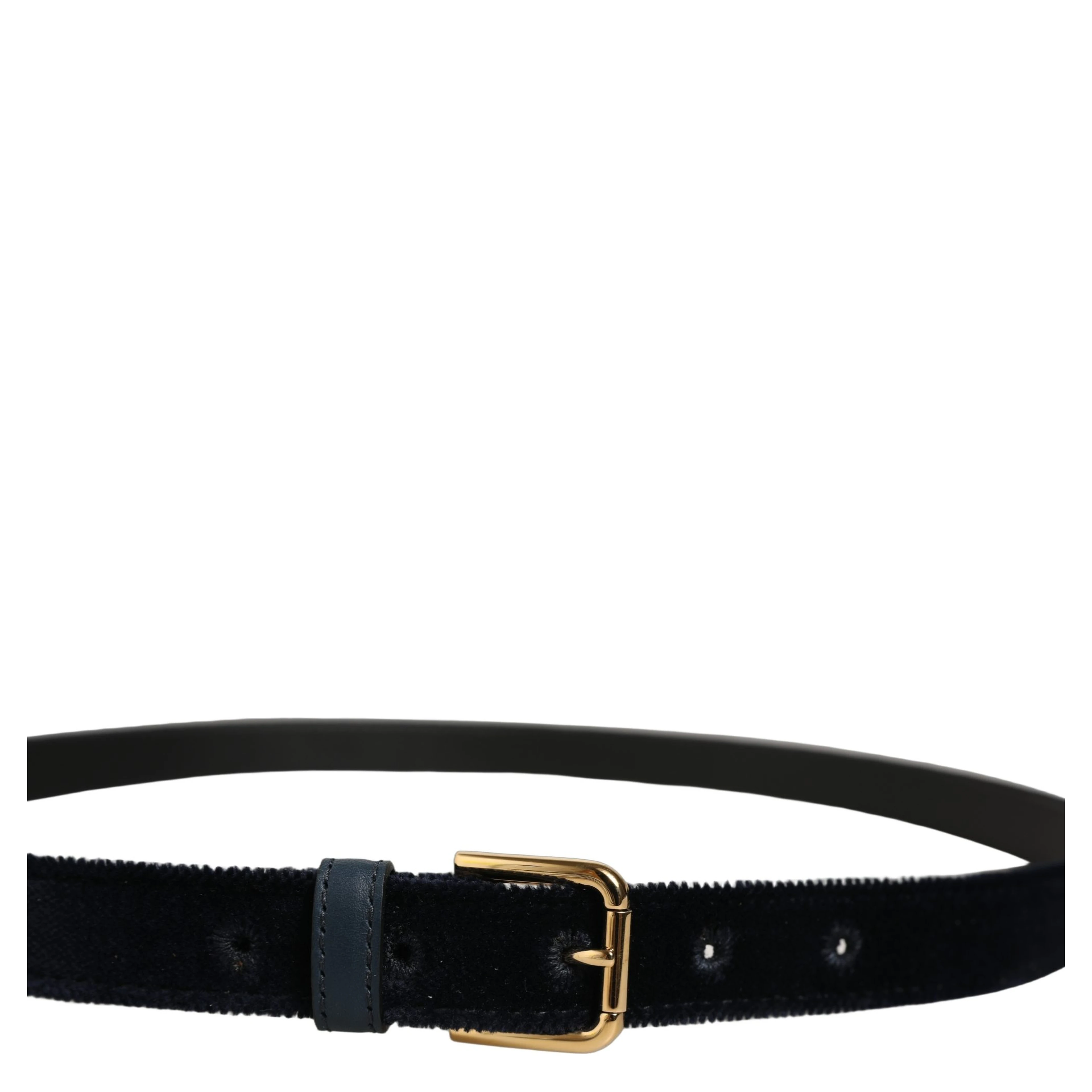 Dark Blue Velvet Gold Tone Metal Buckle Belt