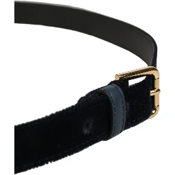 Dark Blue Velvet Gold Tone Metal Buckle Belt