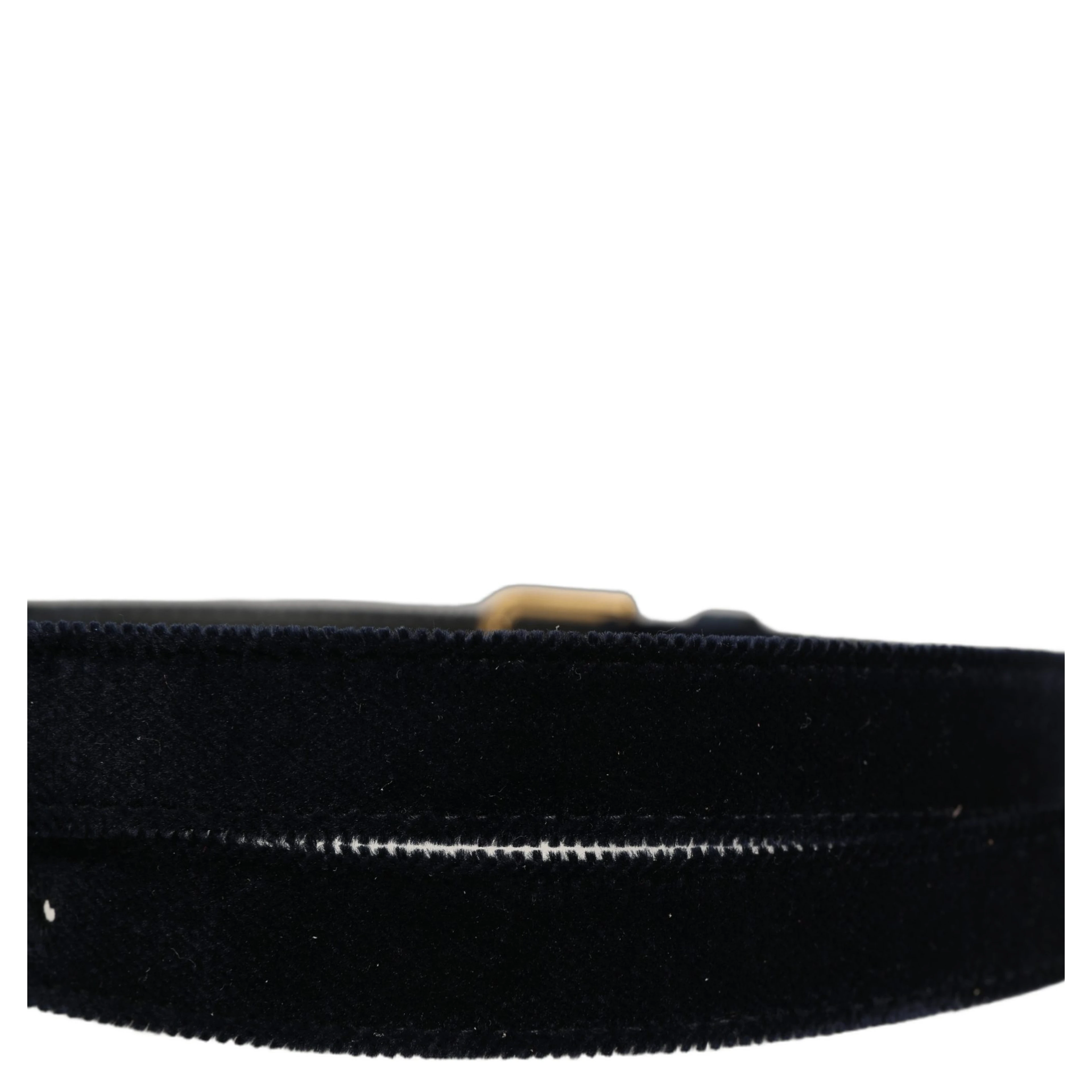 Dark Blue Velvet Gold Tone Metal Buckle Belt